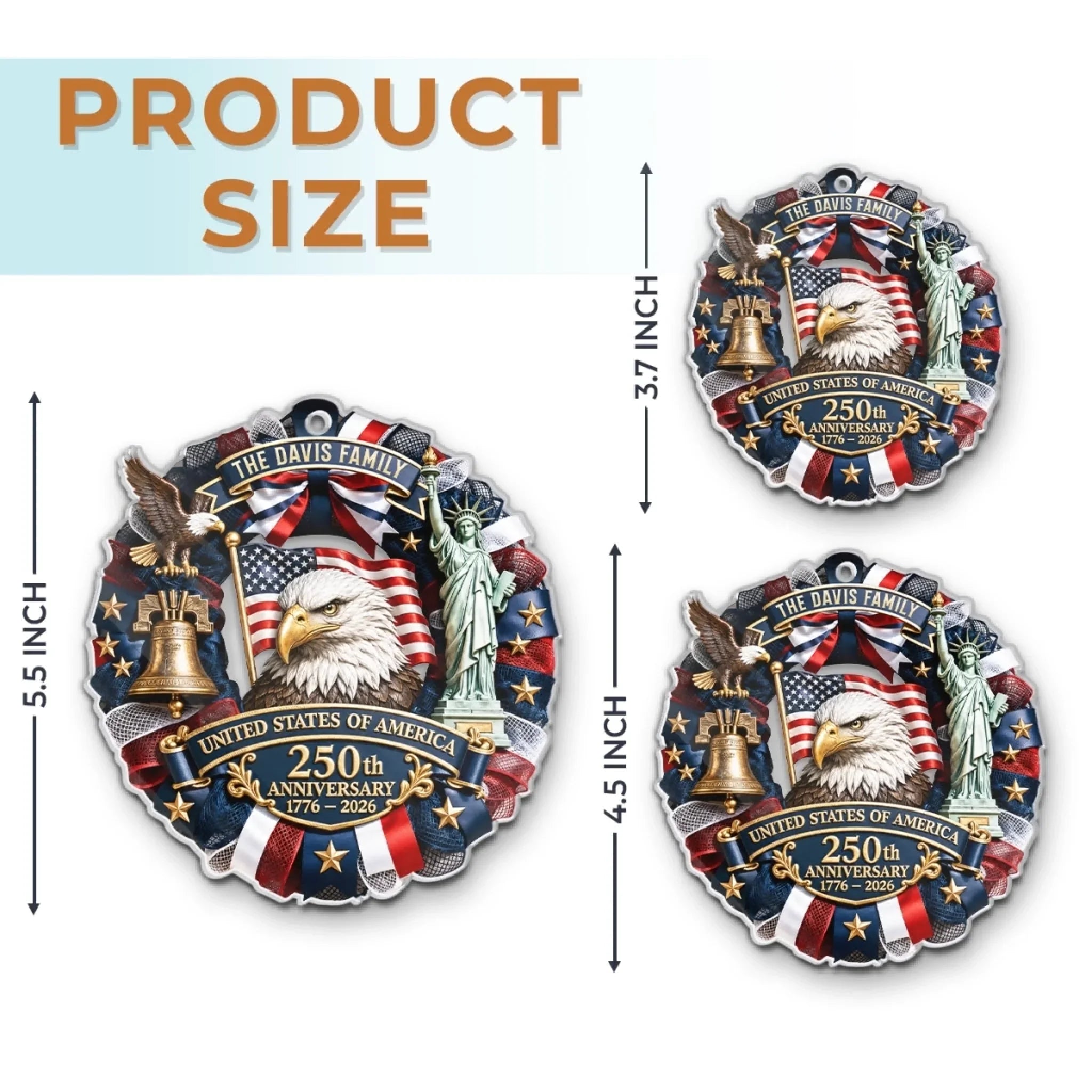 Custom Acrylic Ornament - Personalized America 250th Anniversary Christmas Gifts For Mom, Dad, Brother, Sister - United We Celebrate