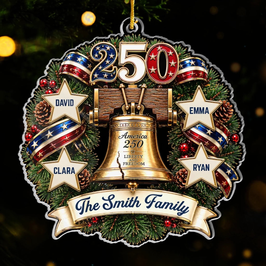 Custom Acrylic Ornament - Personalized America 250th Anniversary Christmas Gifts For Mom, Dad, Brother, Sister - Guided By Love And Liberty