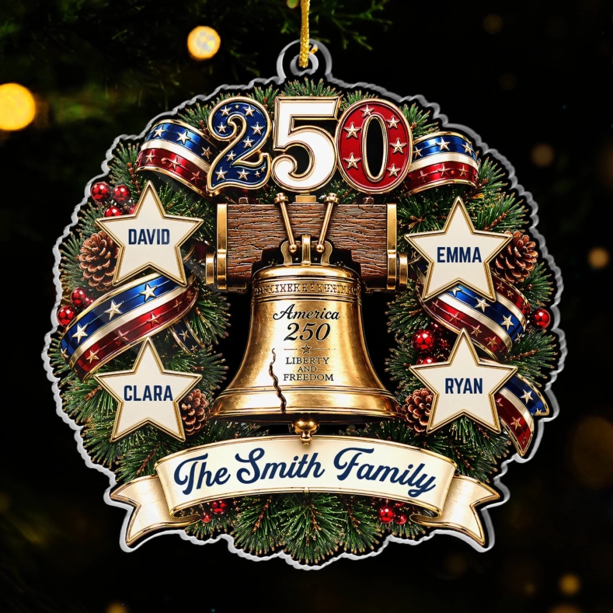 Custom Acrylic Ornament - Personalized America 250th Anniversary Christmas Gifts For Mom, Dad, Brother, Sister - Guided By Love And Liberty