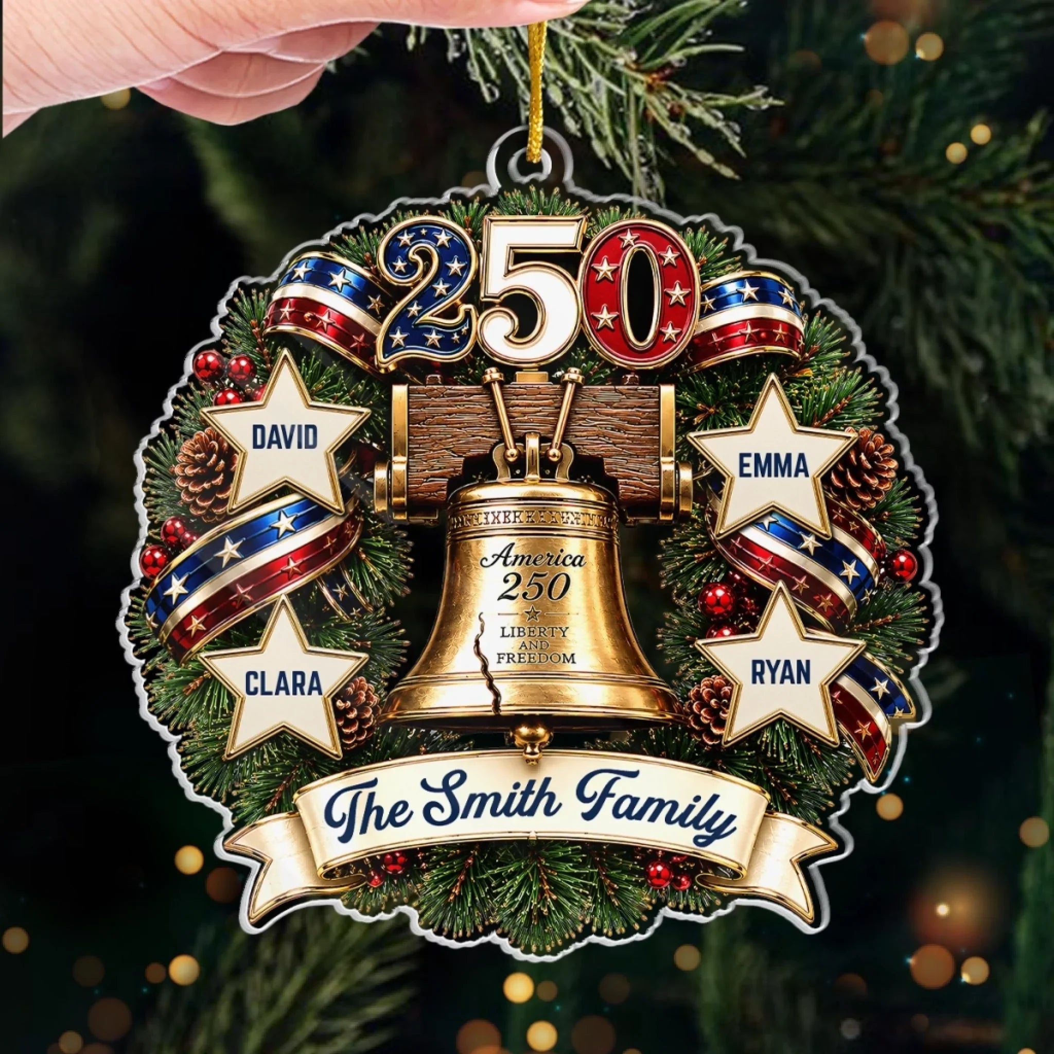 Custom Acrylic Ornament - Personalized America 250th Anniversary Christmas Gifts For Mom, Dad, Brother, Sister - Guided By Love And Liberty