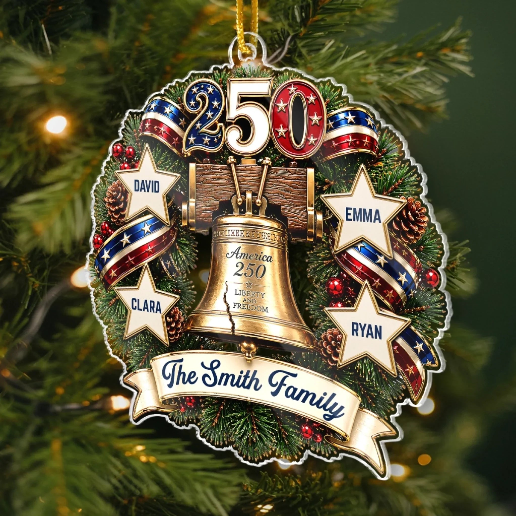 Custom Acrylic Ornament - Personalized America 250th Anniversary Christmas Gifts For Mom, Dad, Brother, Sister - Guided By Love And Liberty