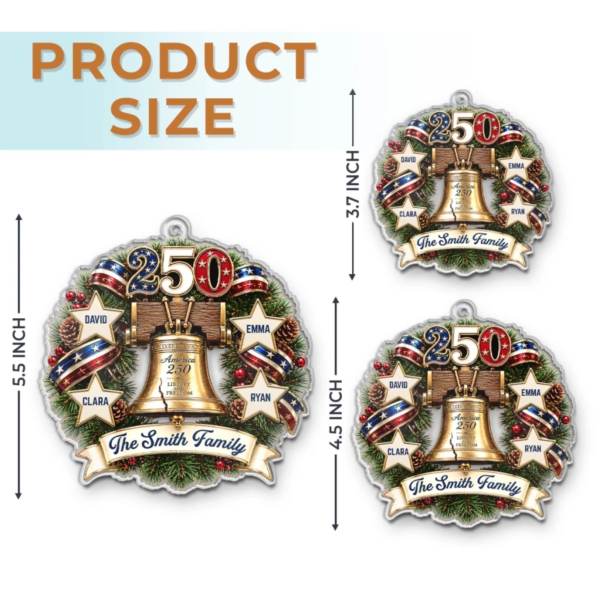 Custom Acrylic Ornament - Personalized America 250th Anniversary Christmas Gifts For Mom, Dad, Brother, Sister - Guided By Love And Liberty