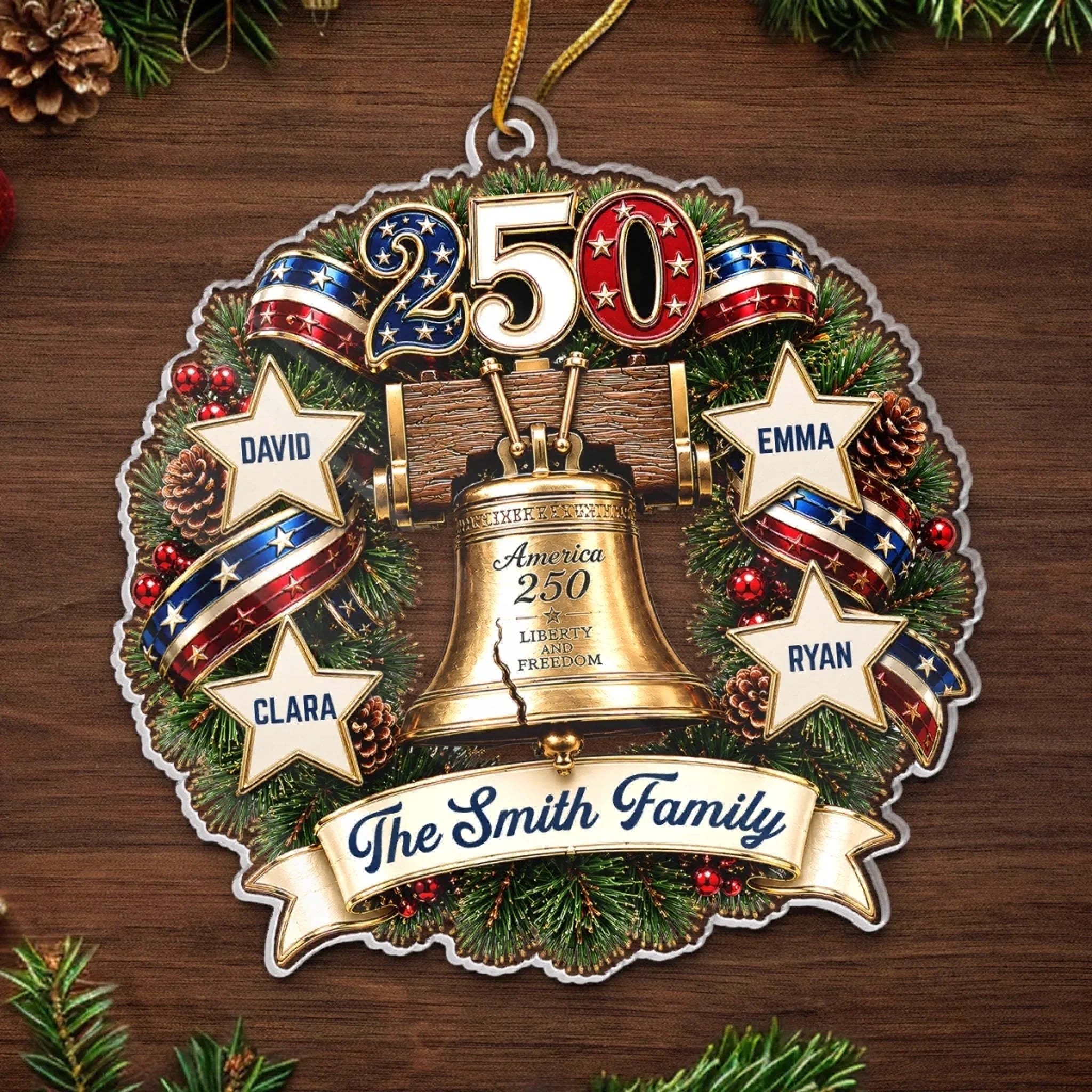 Custom Acrylic Ornament - Personalized America 250th Anniversary Christmas Gifts For Mom, Dad, Brother, Sister - Guided By Love And Liberty