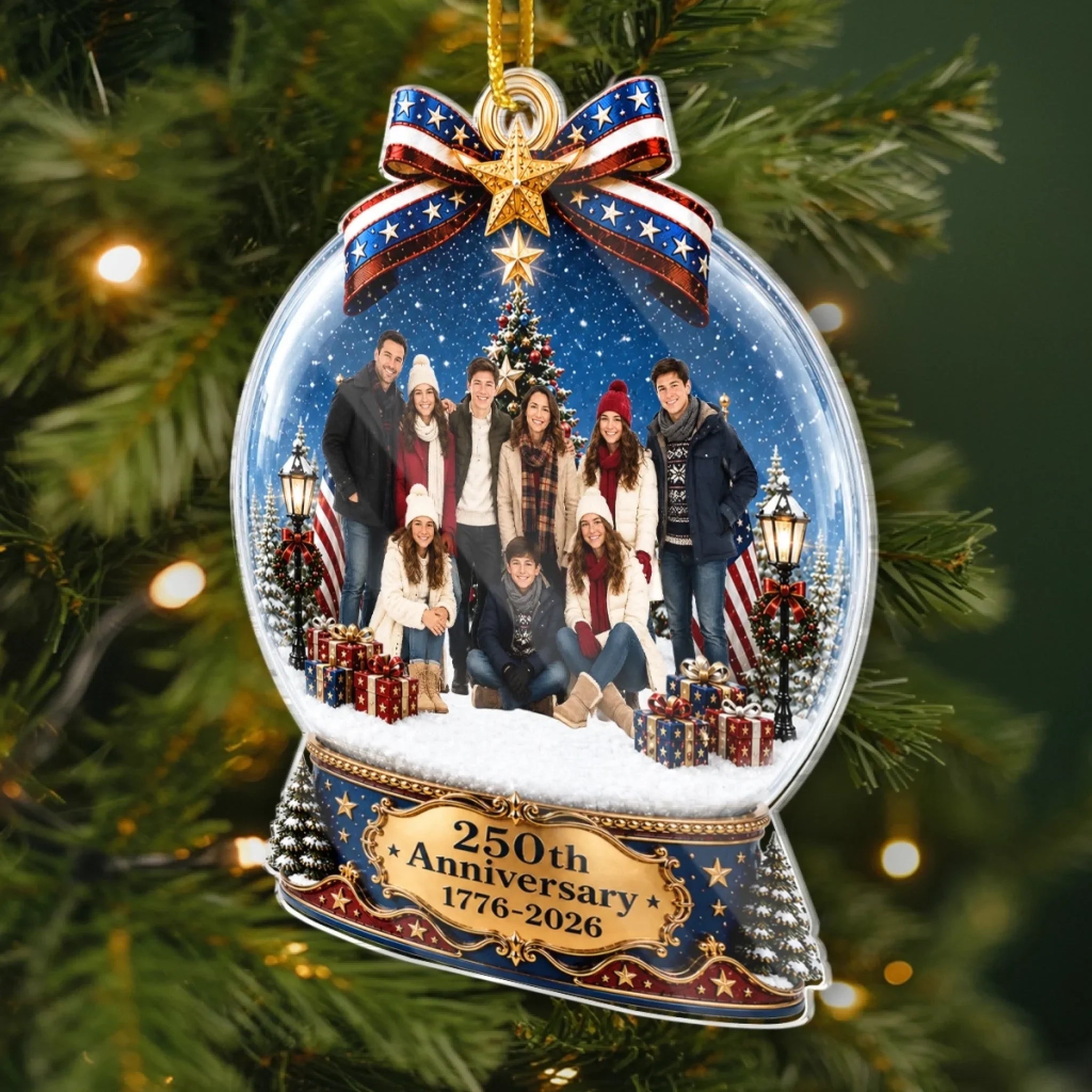 Custom Photo Acrylic Ornament - Personalized America 250th Anniversary Christmas Gifts For Mom, Dad, Brother, Sister - Forever Wrapped In Love