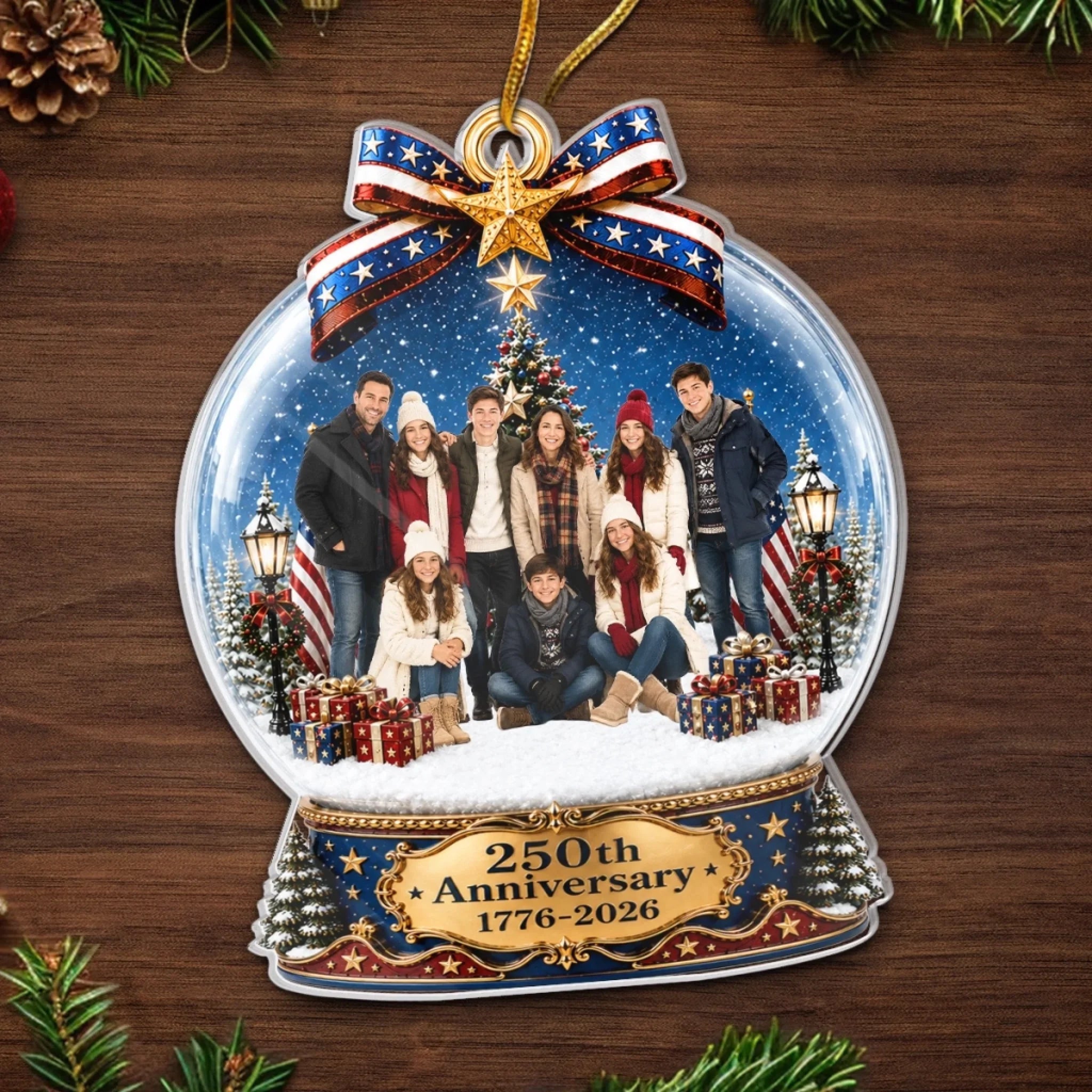 Custom Photo Acrylic Ornament - Personalized America 250th Anniversary Christmas Gifts For Mom, Dad, Brother, Sister - Forever Wrapped In Love