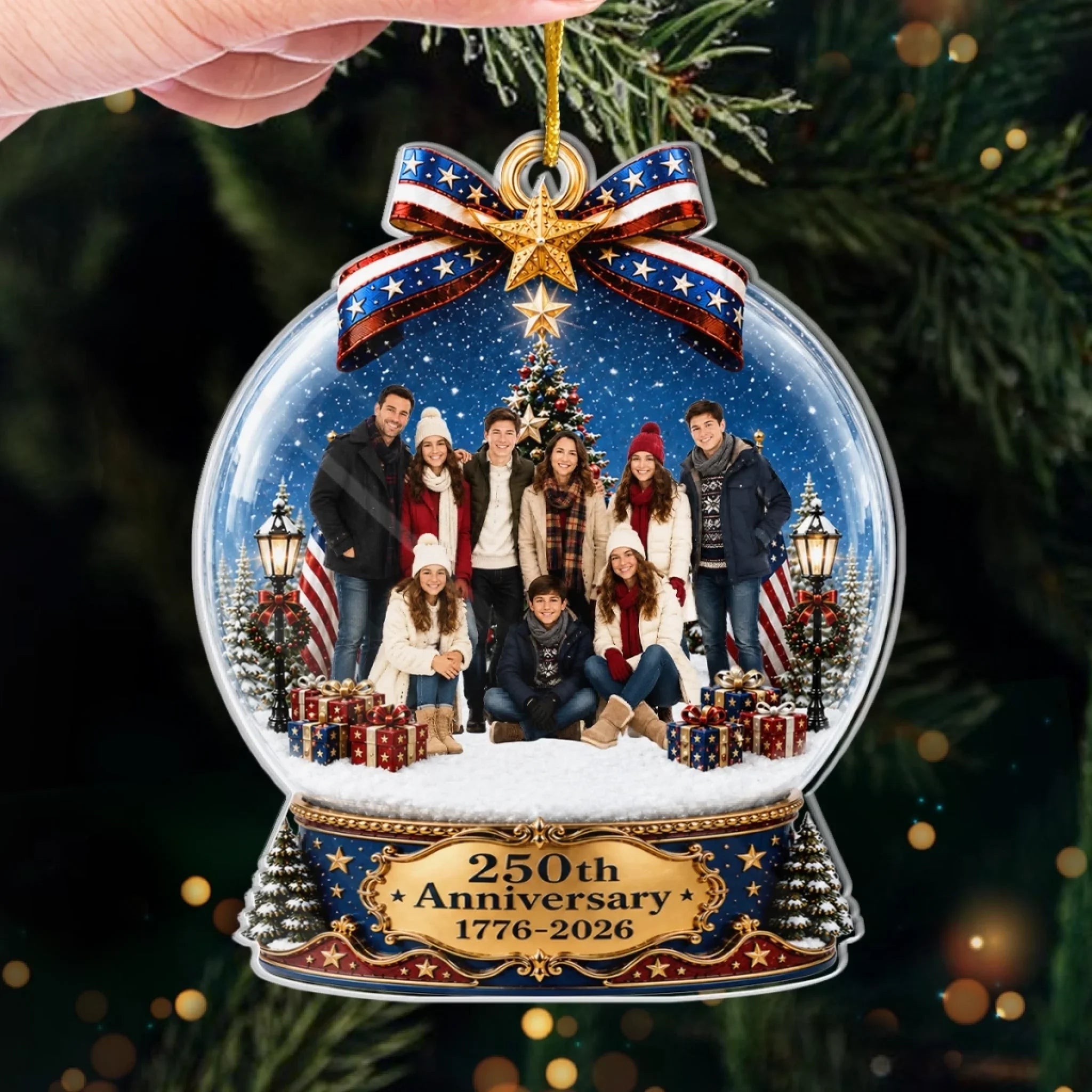 Custom Photo Acrylic Ornament - Personalized America 250th Anniversary Christmas Gifts For Mom, Dad, Brother, Sister - Forever Wrapped In Love