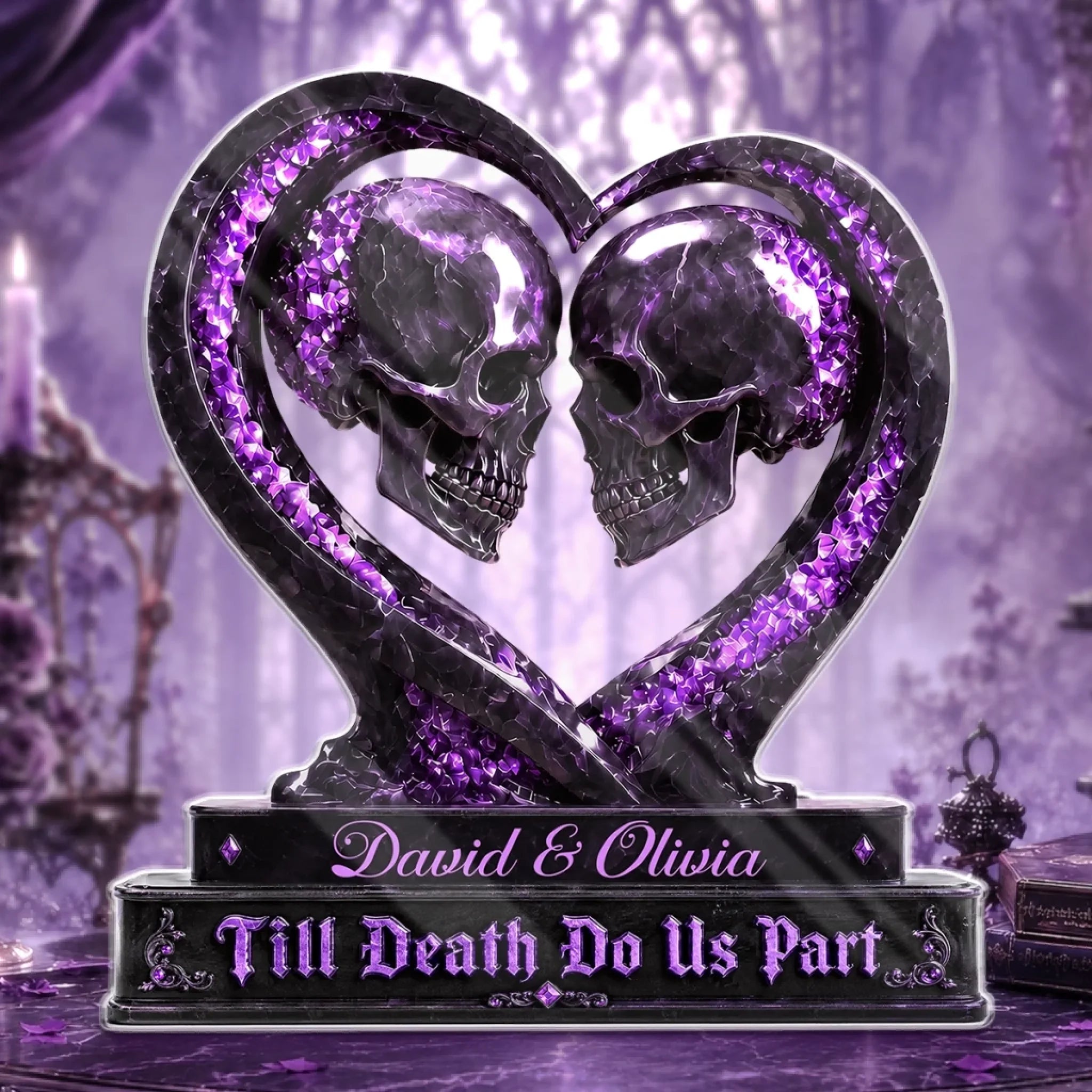 Custom Gothic Acrylic Plaque - Personalized Halloween Decor, Anniversary Wedding Gifts For Husband And Wife, Him And Her - Till Death Do Us Part