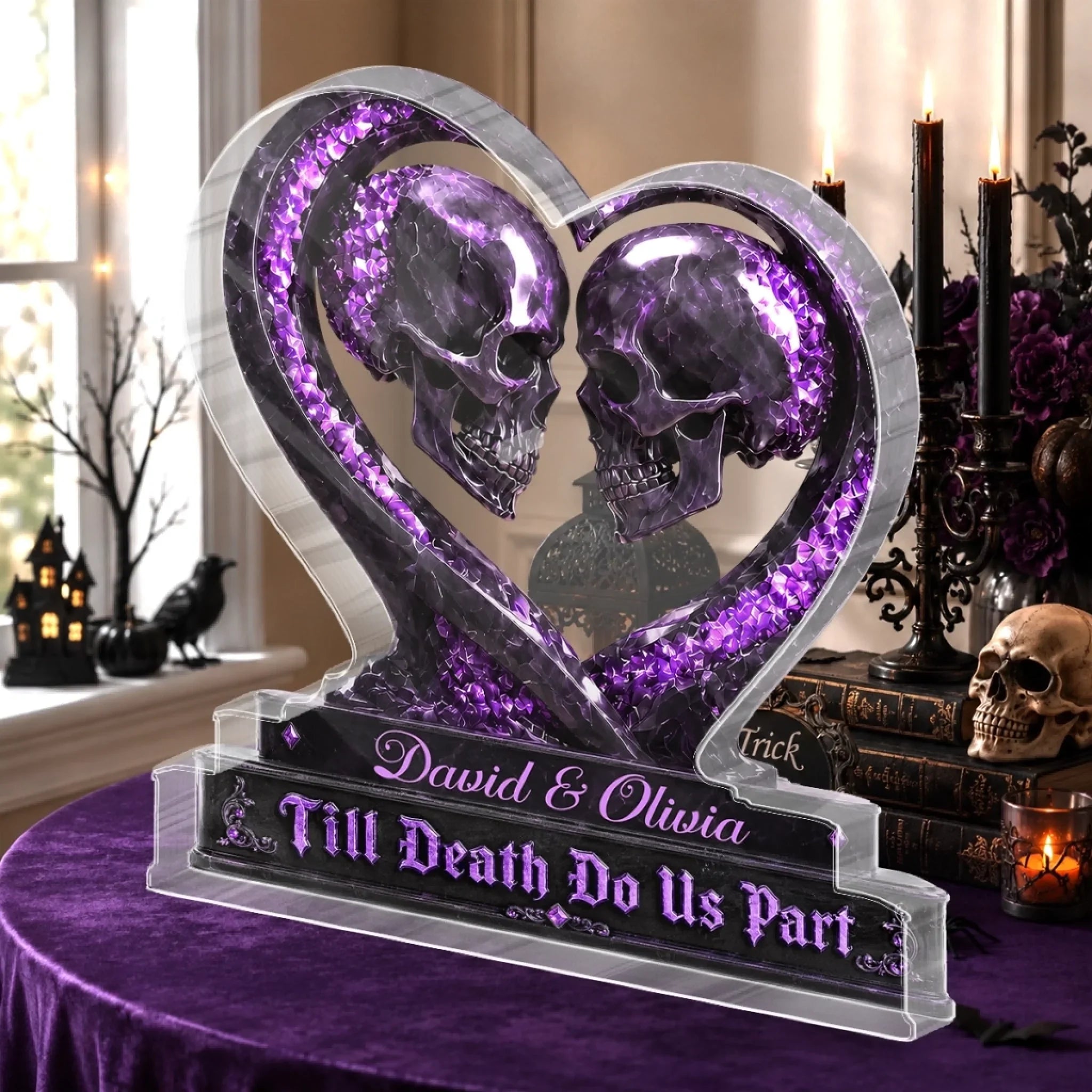 Custom Gothic Acrylic Plaque - Personalized Halloween Decor, Anniversary Wedding Gifts For Husband And Wife, Him And Her - Till Death Do Us Part