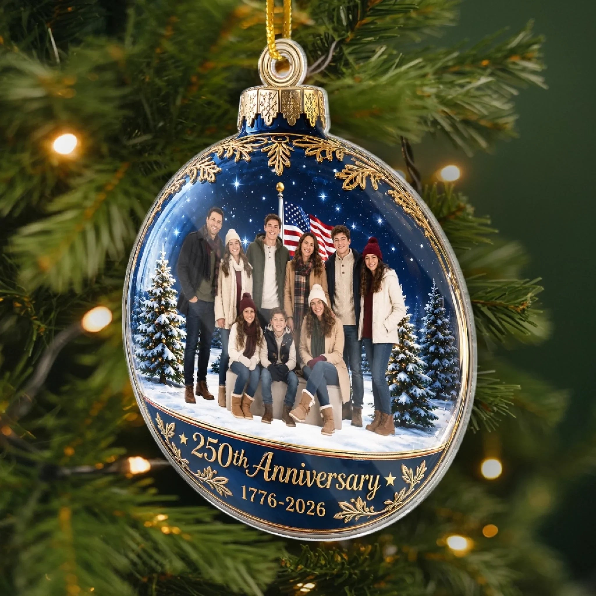 Custom Photo Acrylic Ornament - Personalized America 250th Anniversary Christmas Gifts For Mom, Dad, Brother, Sister - Bright Moments Together Always
