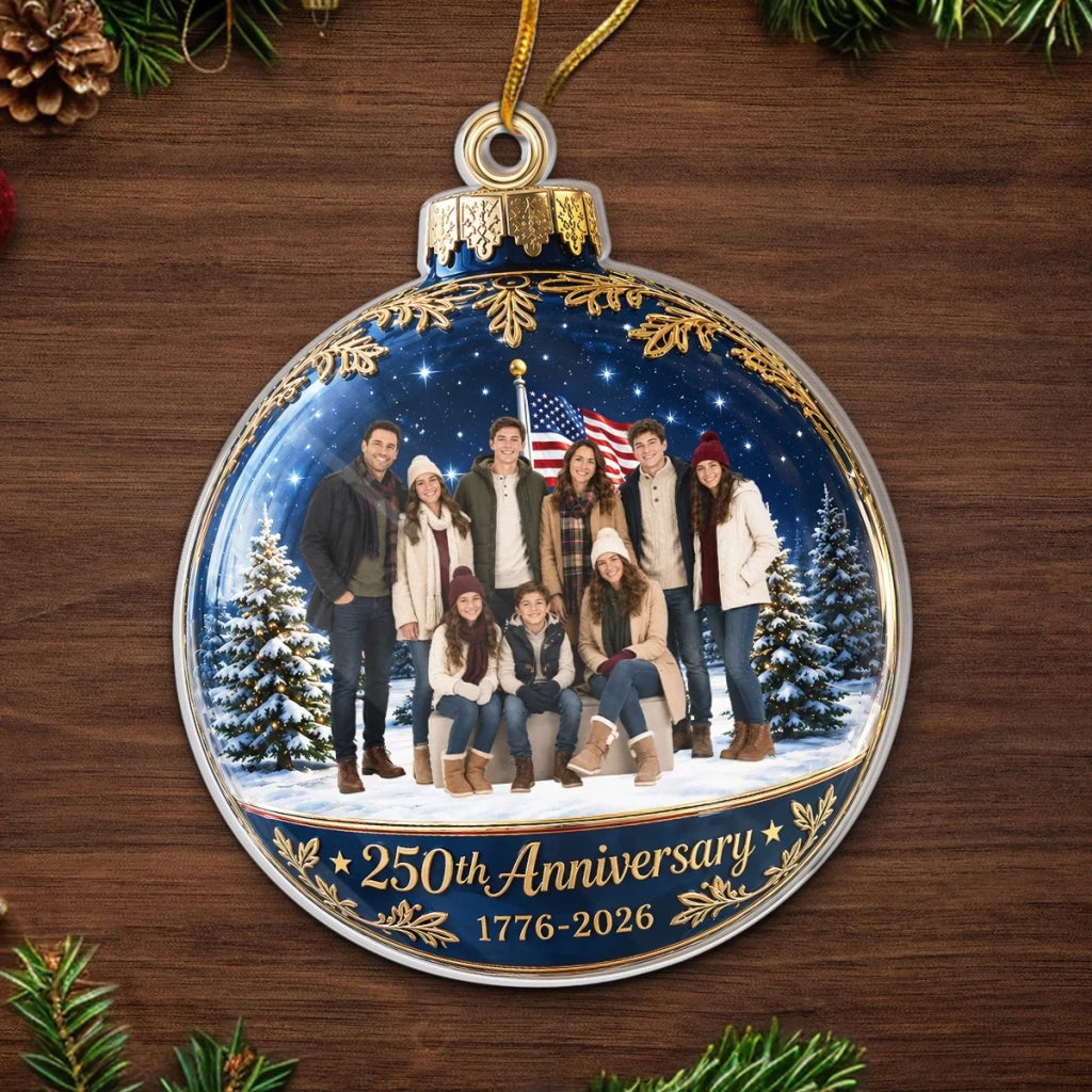 Custom Photo Acrylic Ornament - Personalized America 250th Anniversary Christmas Gifts For Mom, Dad, Brother, Sister - Bright Moments Together Always