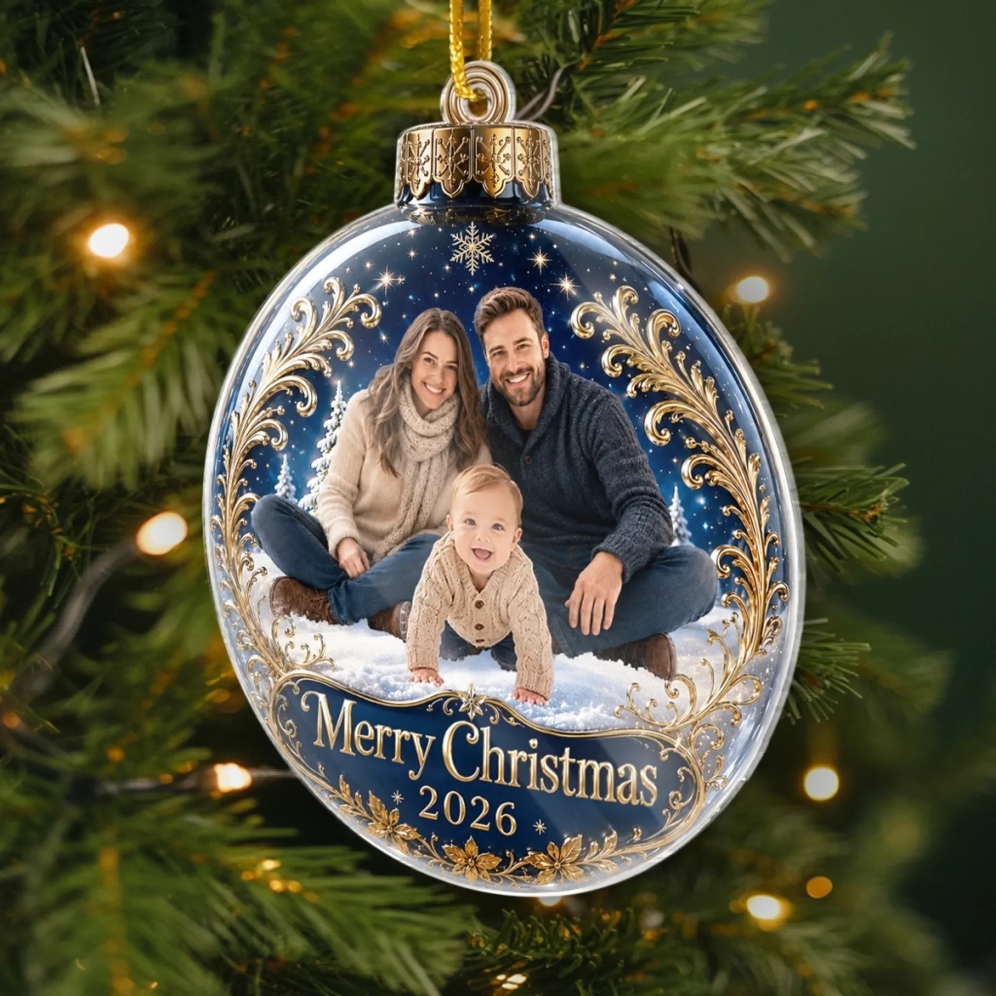 Custom Photo Acrylic Ornament - Personalized Christmas Baby Shower, Gender Reveal Gifts For New Moms, New Dads, New Parents - Blessed With Our Little One