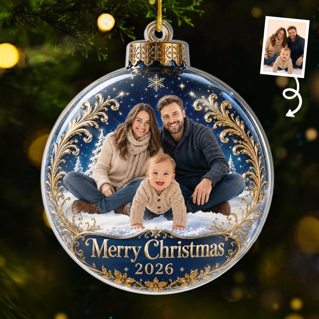 Custom Photo Acrylic Ornament - Personalized Christmas Baby Shower, Gender Reveal Gifts For New Moms, New Dads, New Parents - Blessed With Our Little One
