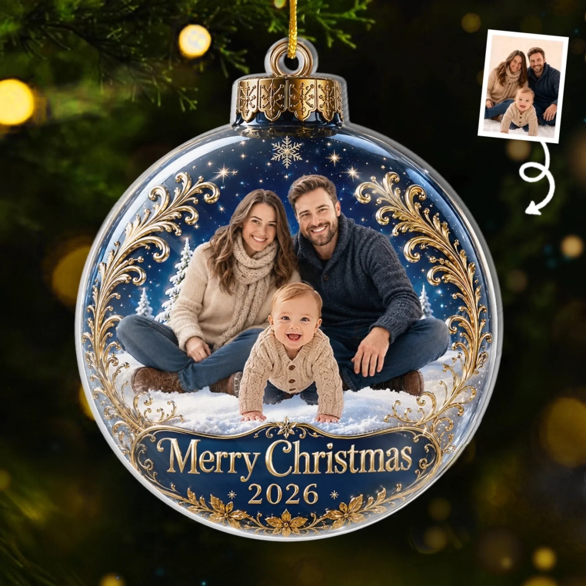 Custom Photo Acrylic Ornament - Personalized Christmas Baby Shower, Gender Reveal Gifts For New Moms, New Dads, New Parents - Blessed With Our Little One