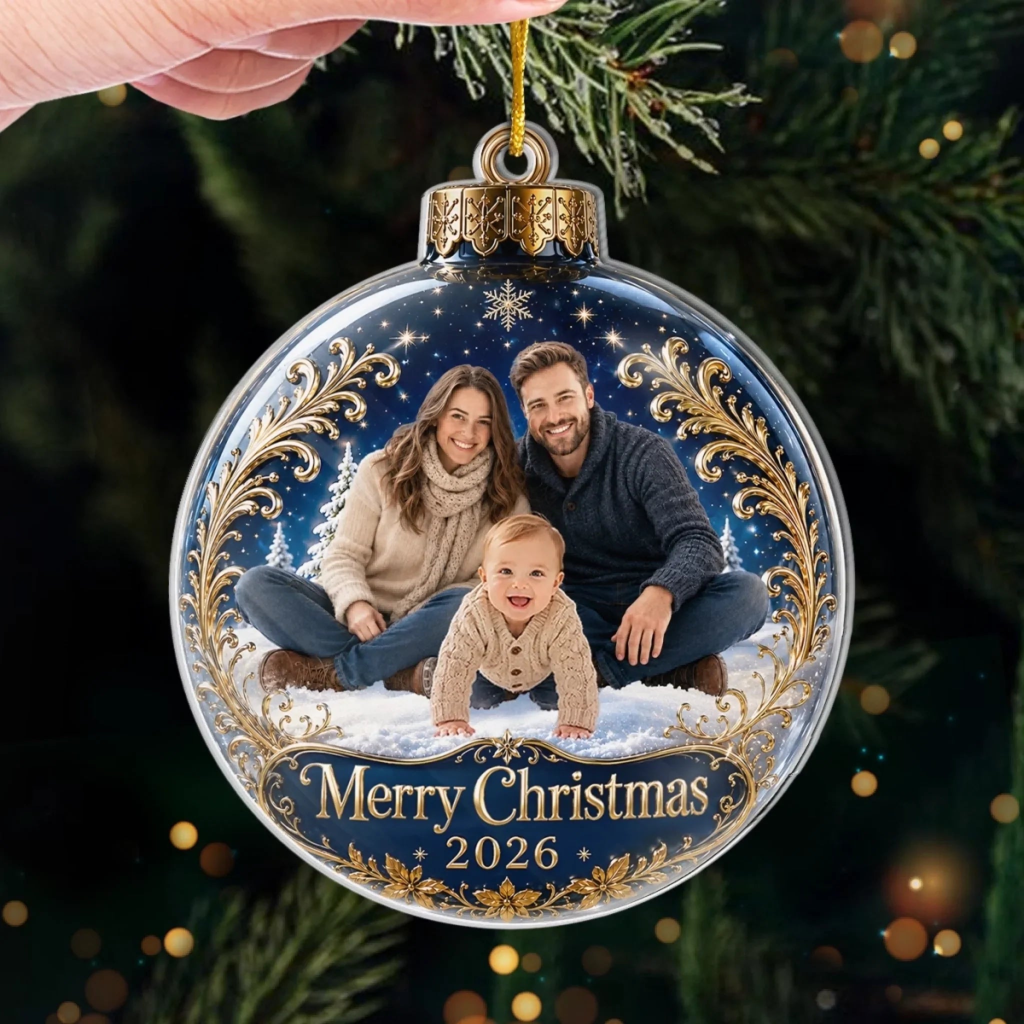 Custom Photo Acrylic Ornament - Personalized Christmas Baby Shower, Gender Reveal Gifts For New Moms, New Dads, New Parents - Blessed With Our Little One