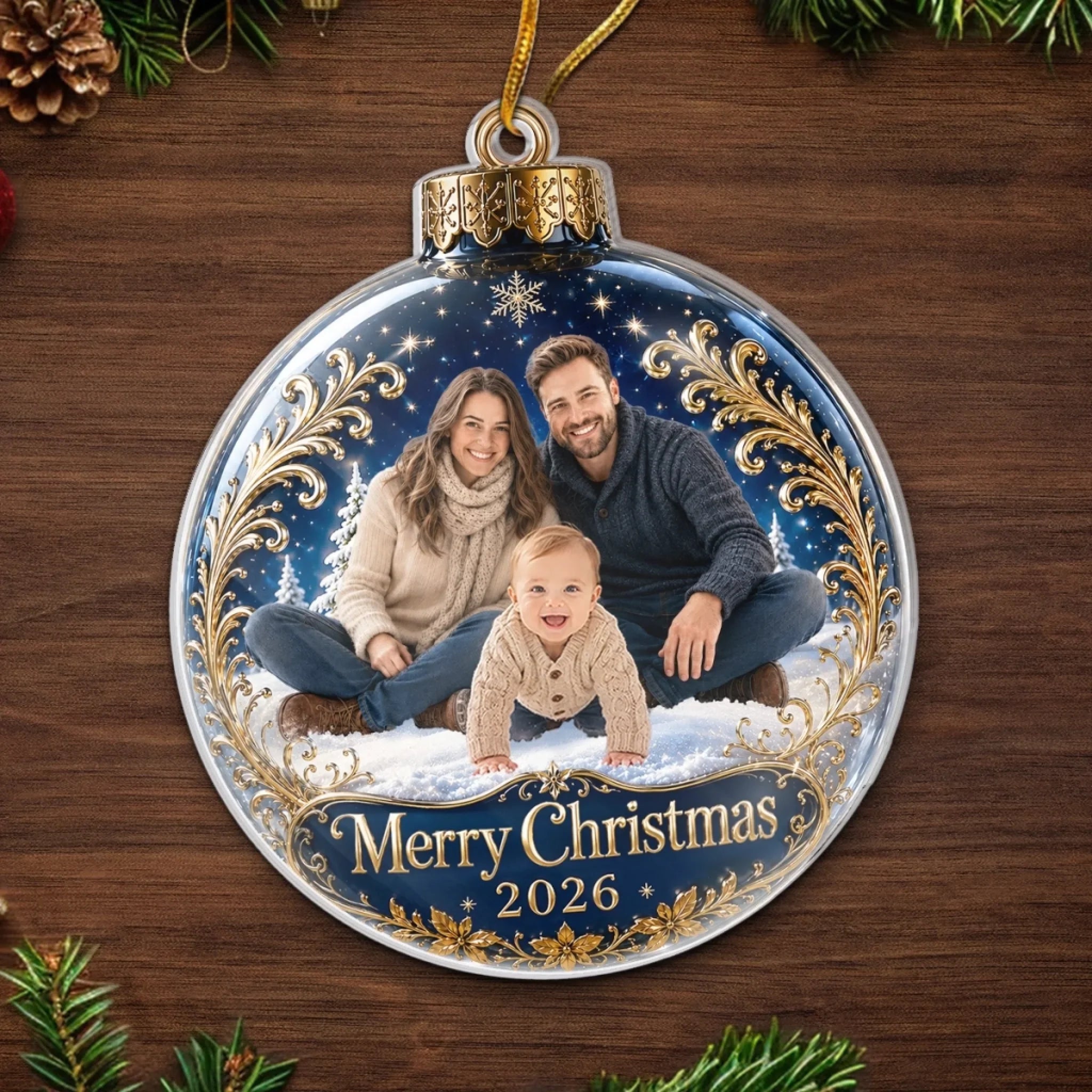 Custom Photo Acrylic Ornament - Personalized Christmas Baby Shower, Gender Reveal Gifts For New Moms, New Dads, New Parents - Blessed With Our Little One