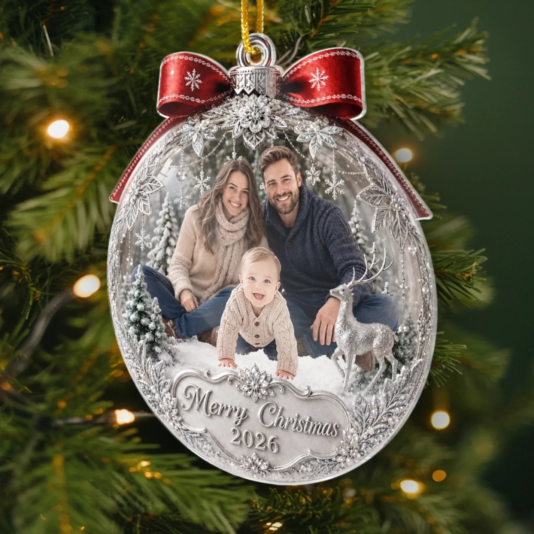 Custom Photo Acrylic Ornament - Personalized Christmas Baby Shower, Gender Reveal Gifts For New Moms, New Dads, New Parents - Sparkling Joy To Our Little Family