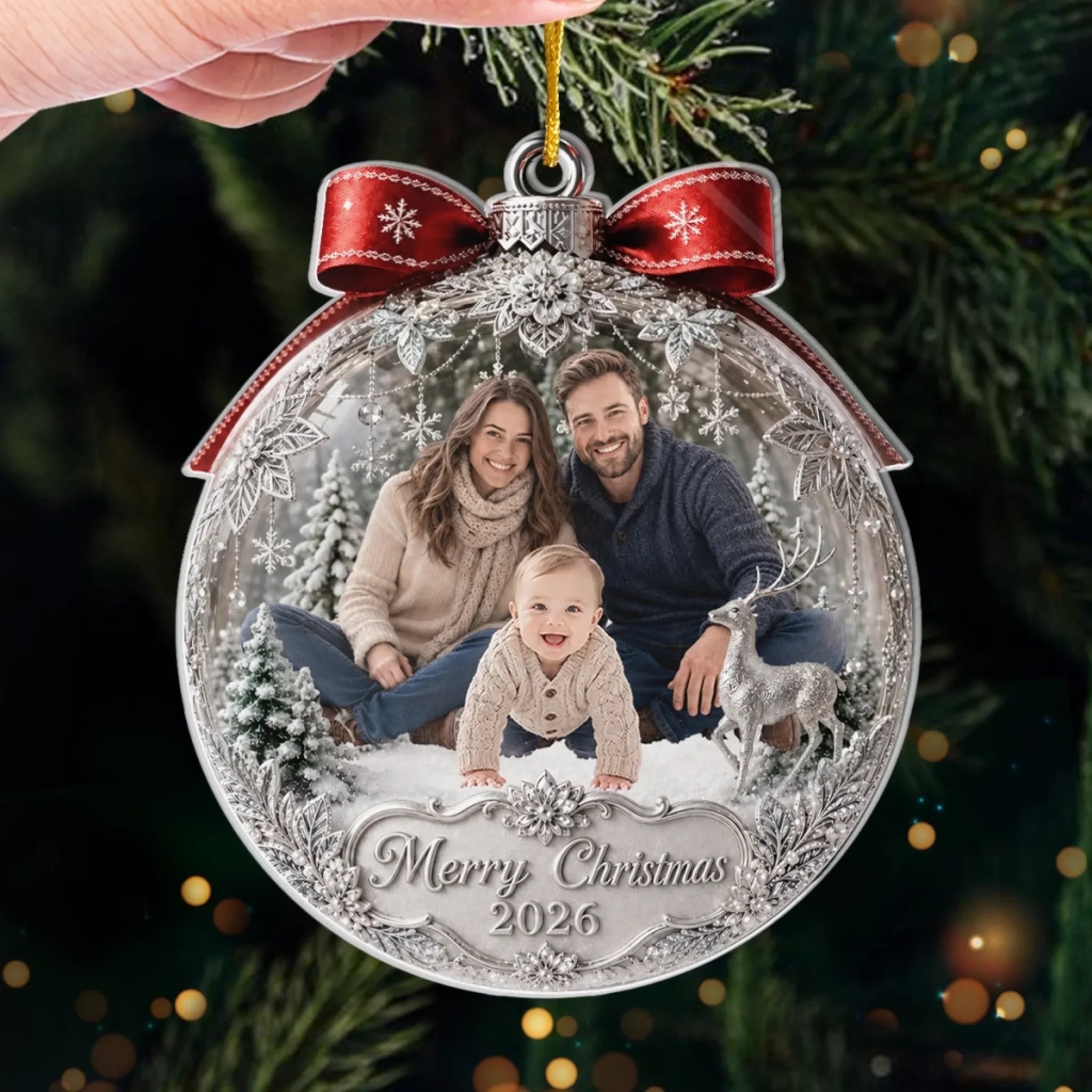 Custom Photo Acrylic Ornament - Personalized Christmas Baby Shower, Gender Reveal Gifts For New Moms, New Dads, New Parents - Sparkling Joy To Our Little Family