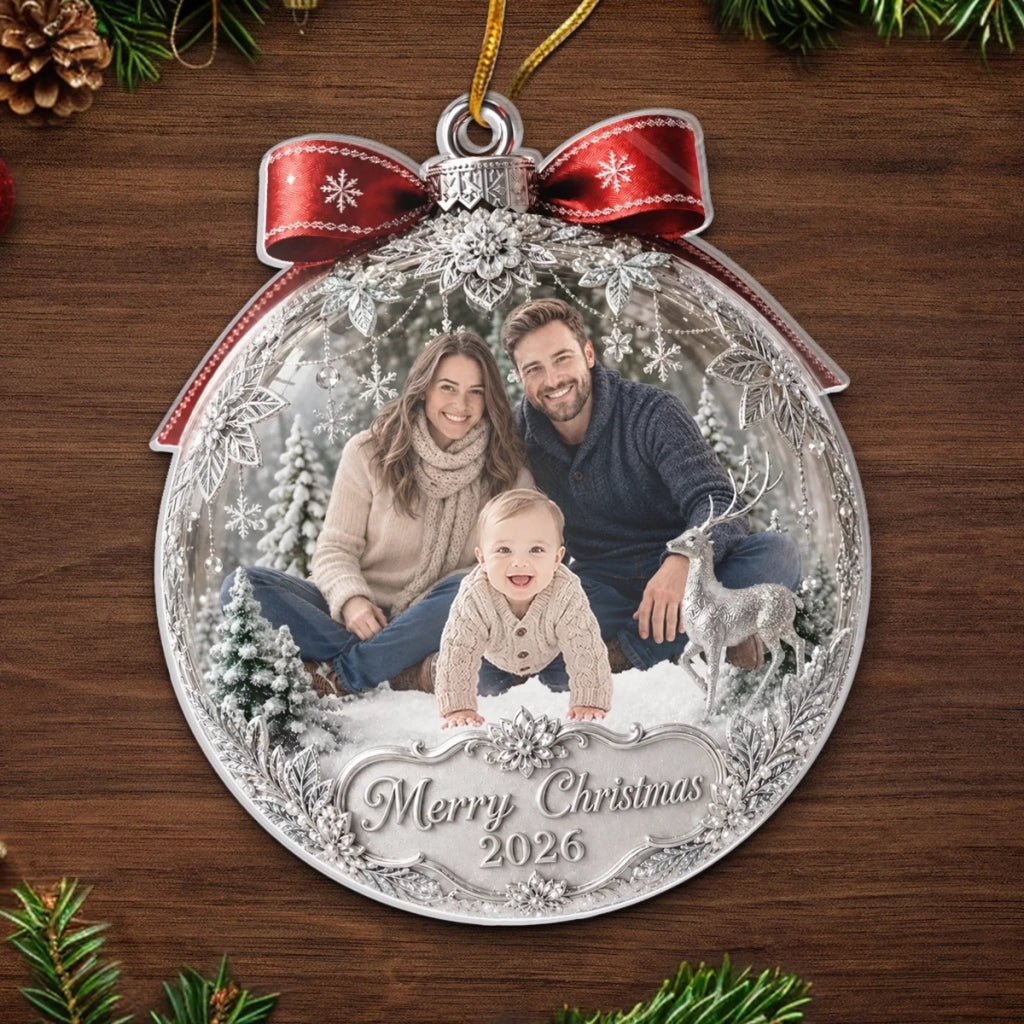 Custom Photo Acrylic Ornament - Personalized Christmas Baby Shower, Gender Reveal Gifts For New Moms, New Dads, New Parents - Sparkling Joy To Our Little Family