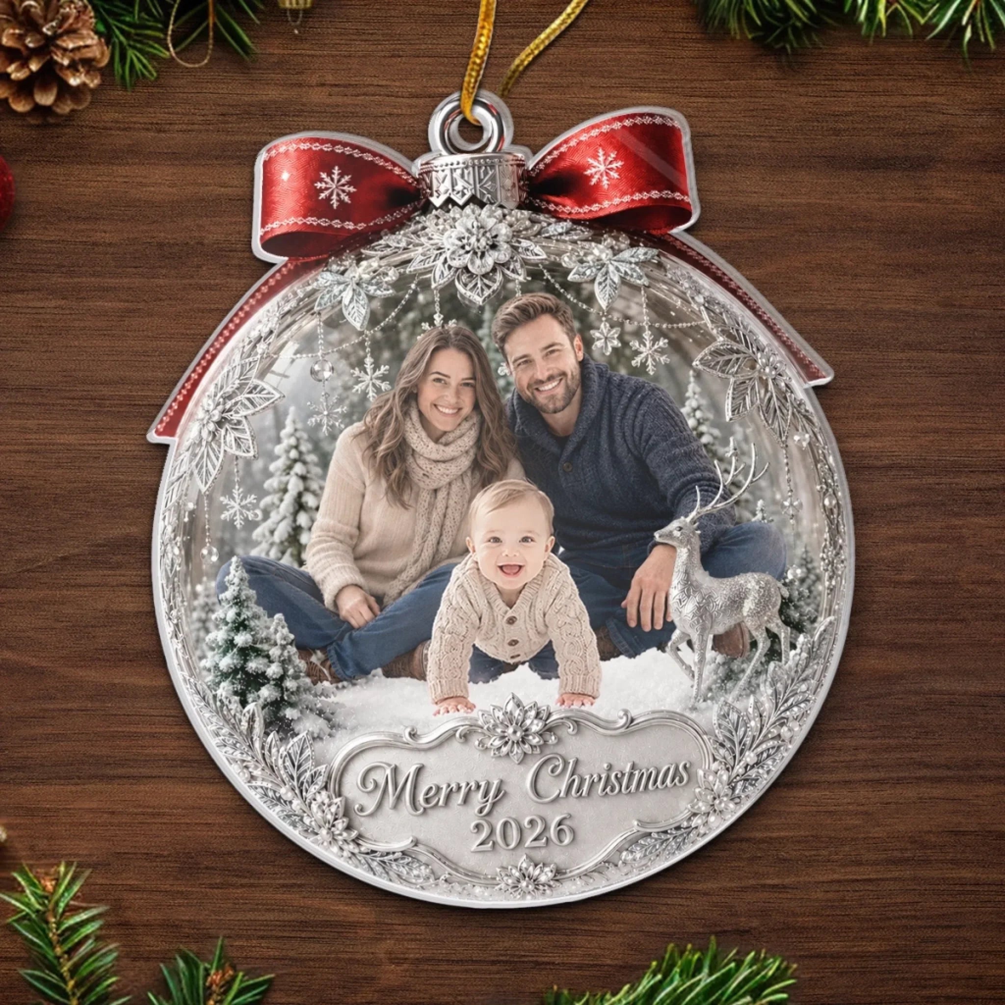 Custom Photo Acrylic Ornament - Personalized Christmas Baby Shower, Gender Reveal Gifts For New Moms, New Dads, New Parents - Sparkling Joy To Our Little Family