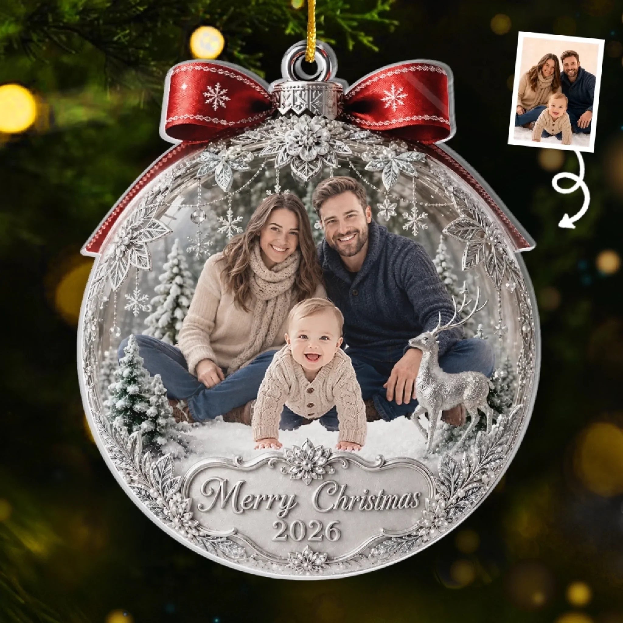 Custom Photo Acrylic Ornament - Personalized Christmas Baby Shower, Gender Reveal Gifts For New Moms, New Dads, New Parents - Sparkling Joy To Our Little Family