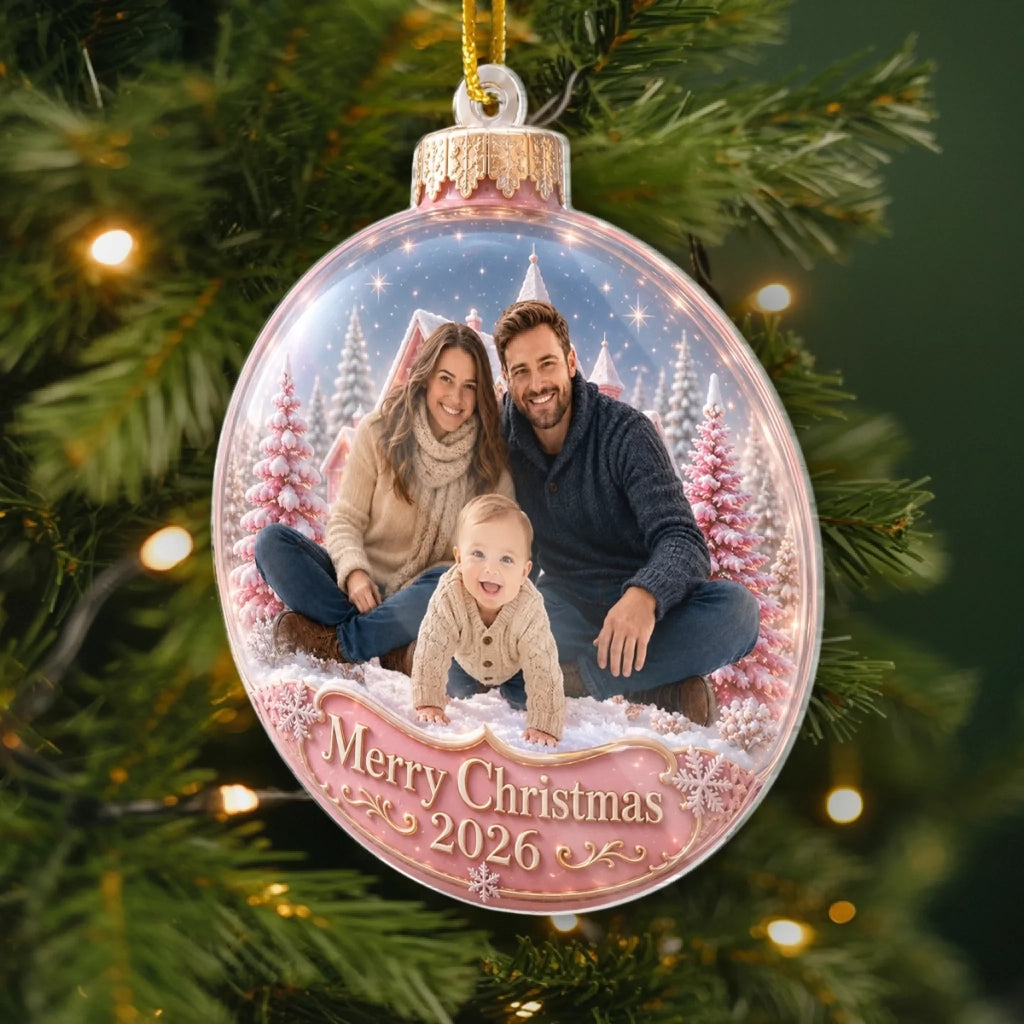 Custom Photo Acrylic Ornament - Personalized Christmas Baby Shower, Gender Reveal Gifts For New Moms, New Dads, New Parents - Love That Sparkles Forever