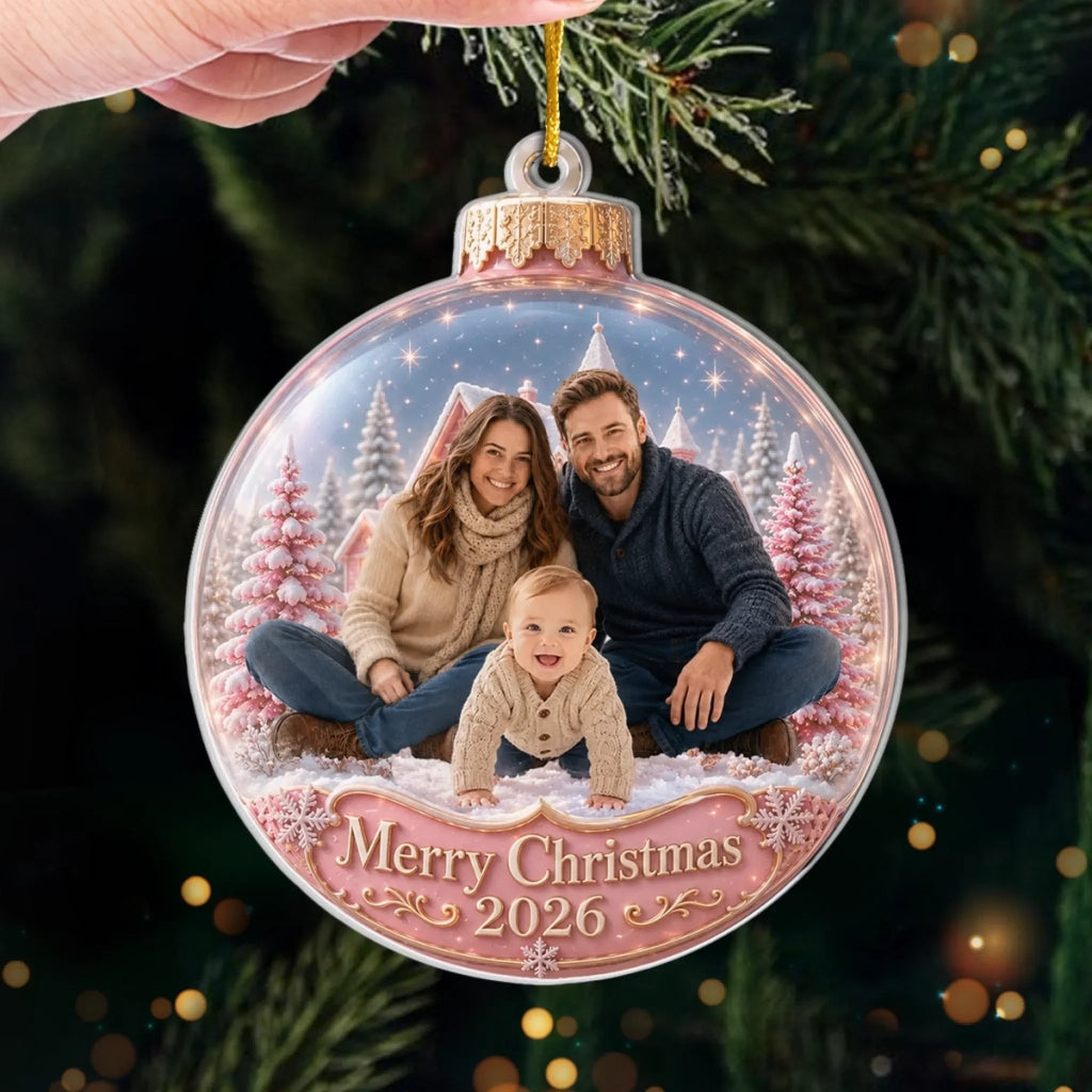 Custom Photo Acrylic Ornament - Personalized Christmas Baby Shower, Gender Reveal Gifts For New Moms, New Dads, New Parents - Love That Sparkles Forever