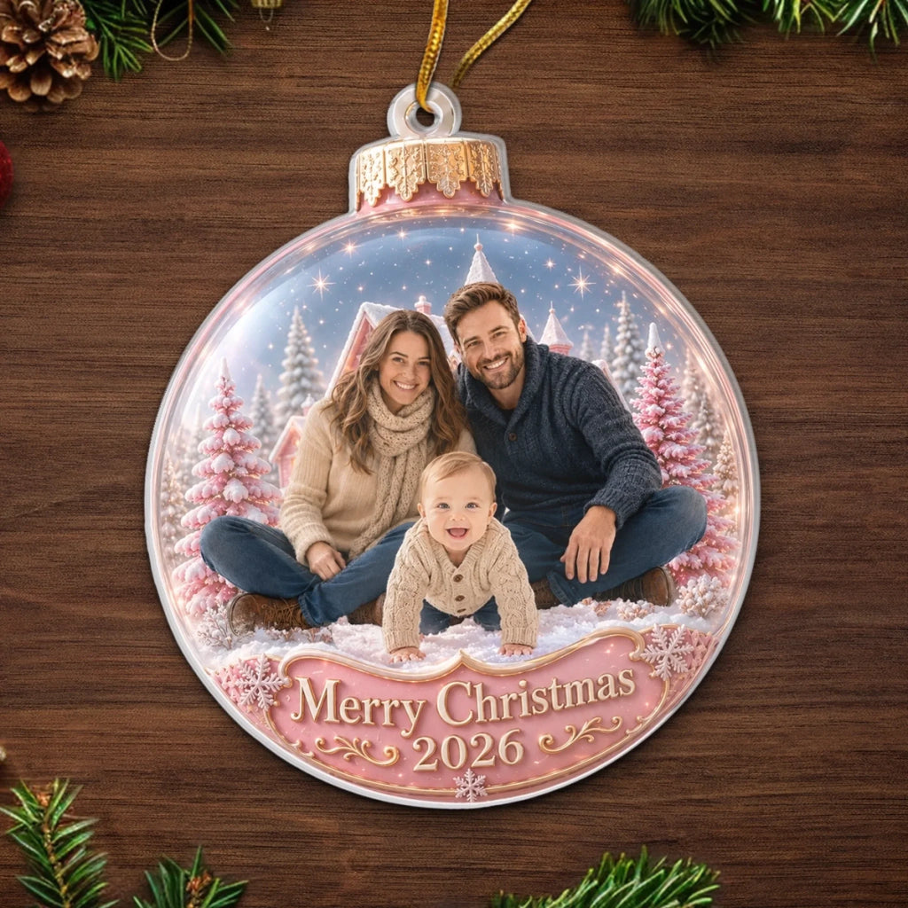 Custom Photo Acrylic Ornament - Personalized Christmas Baby Shower, Gender Reveal Gifts For New Moms, New Dads, New Parents - Love That Sparkles Forever