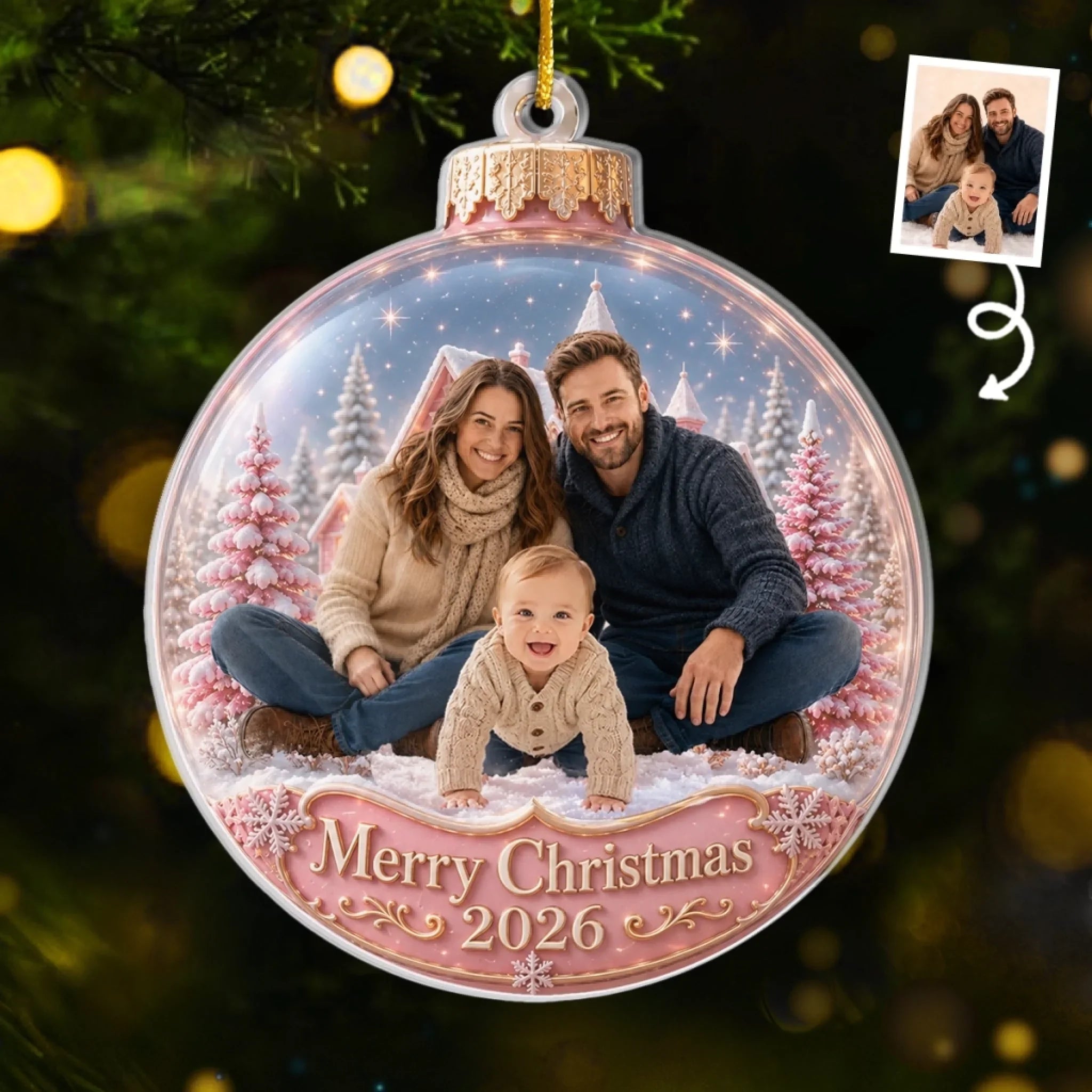 Custom Photo Acrylic Ornament - Personalized Christmas Baby Shower, Gender Reveal Gifts For New Moms, New Dads, New Parents - Love That Sparkles Forever