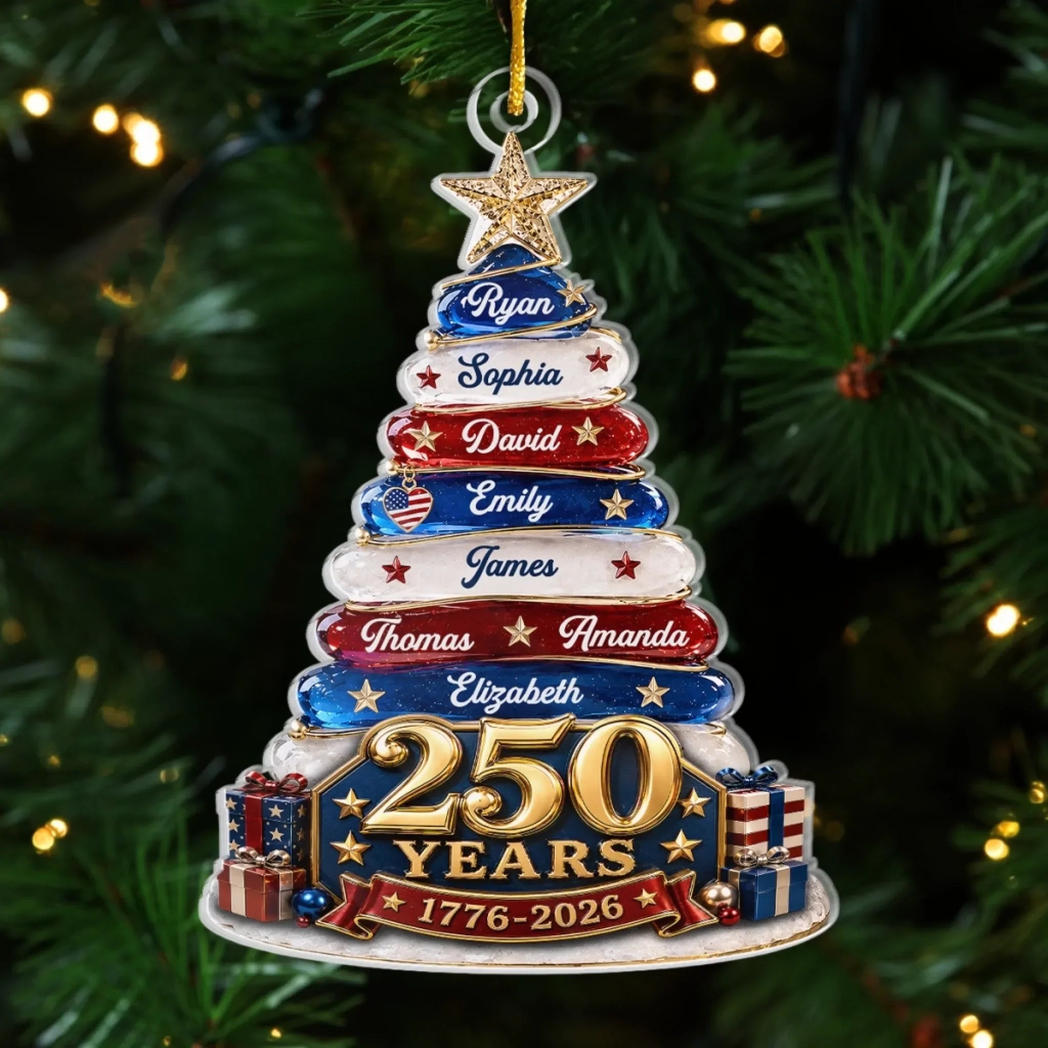 Custom Acrylic Ornament - Personalized America 250th Anniversary Christmas Gifts For Mom, Dad, Brother, Sister - Together We Make A Family Tree