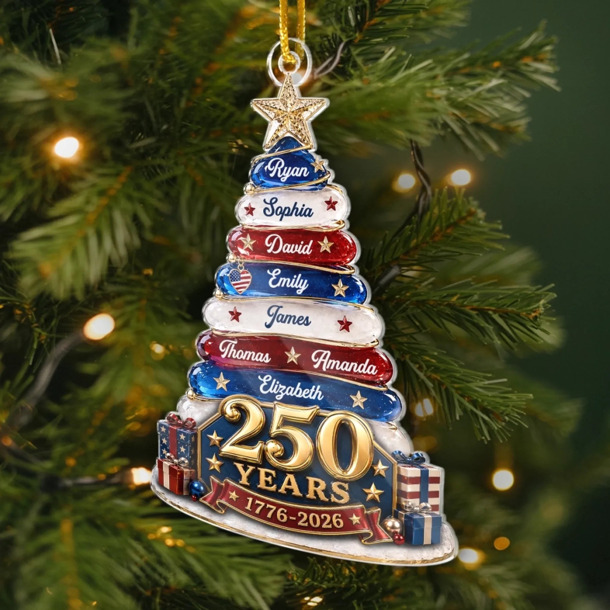 Custom Acrylic Ornament - Personalized America 250th Anniversary Christmas Gifts For Mom, Dad, Brother, Sister - Together We Make A Family Tree