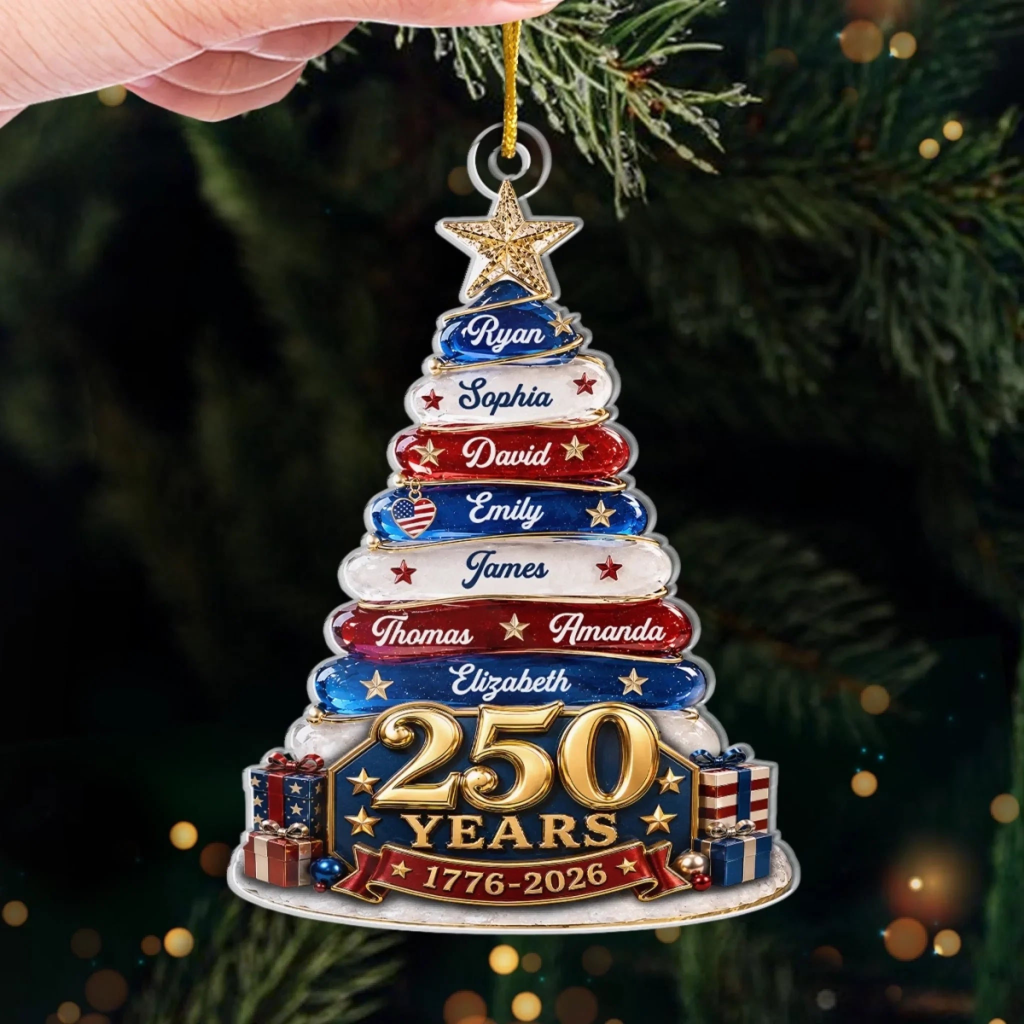 Custom Acrylic Ornament - Personalized America 250th Anniversary Christmas Gifts For Mom, Dad, Brother, Sister - Together We Make A Family Tree