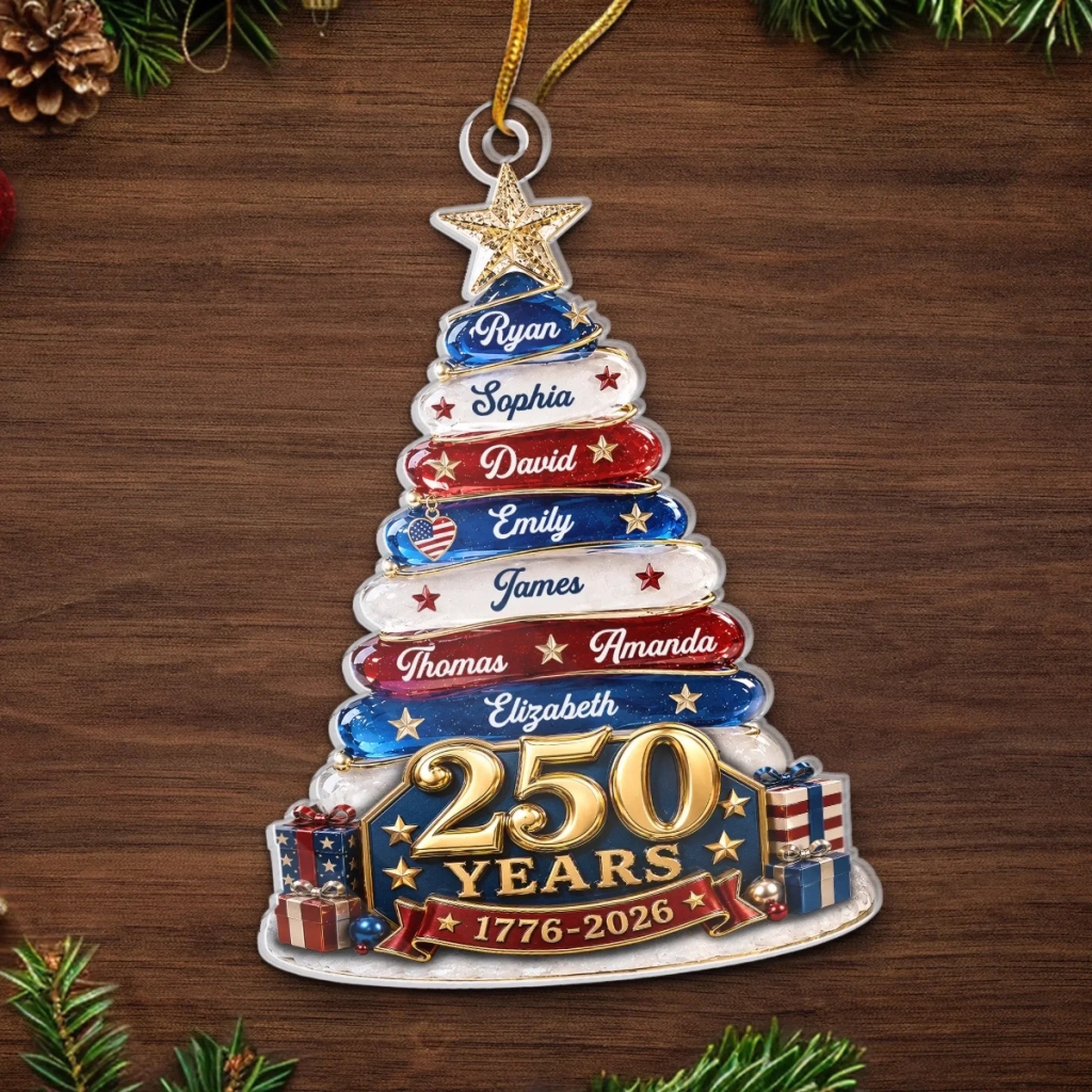 Custom Acrylic Ornament - Personalized America 250th Anniversary Christmas Gifts For Mom, Dad, Brother, Sister - Together We Make A Family Tree