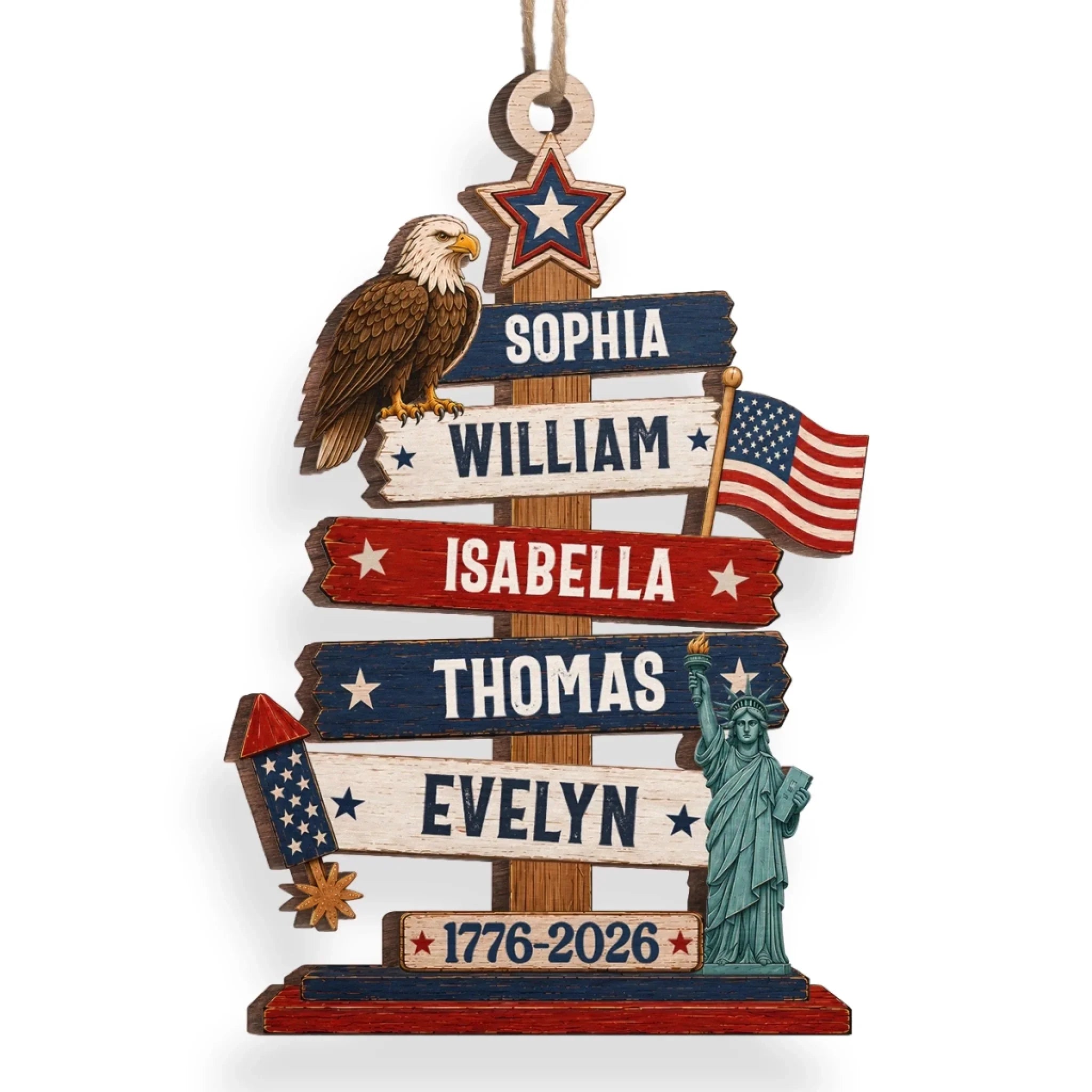 Custom Wooden Ornament - Personalized America 250th Anniversary Christmas Gifts For Mom, Dad, Brother, Sister - Standing Tall In Freedom And Love