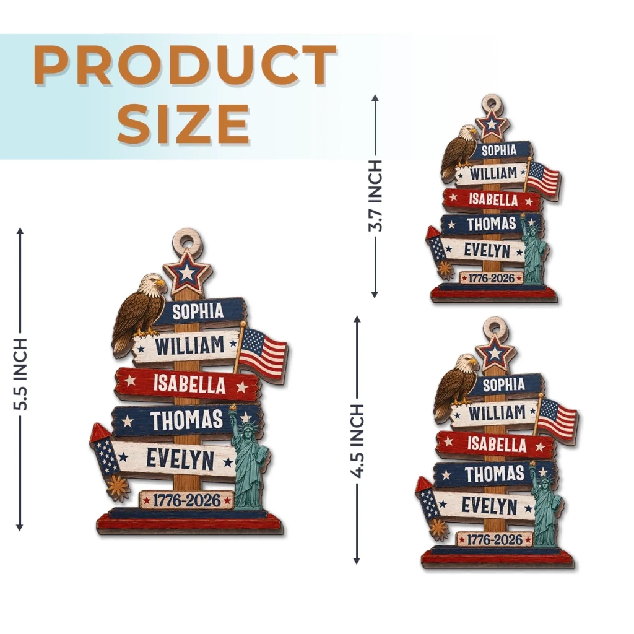 Custom Wooden Ornament - Personalized America 250th Anniversary Christmas Gifts For Mom, Dad, Brother, Sister - Standing Tall In Freedom And Love