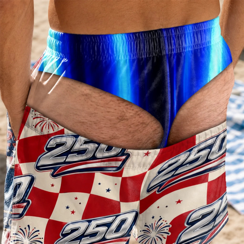 Custom Funny Men Swim Trunks - Personalized Birthday Gifts For Husband, Son, Grandson, Brother, Grandpa, Dad, Yourself - Freedom Never Looked So Cheeky