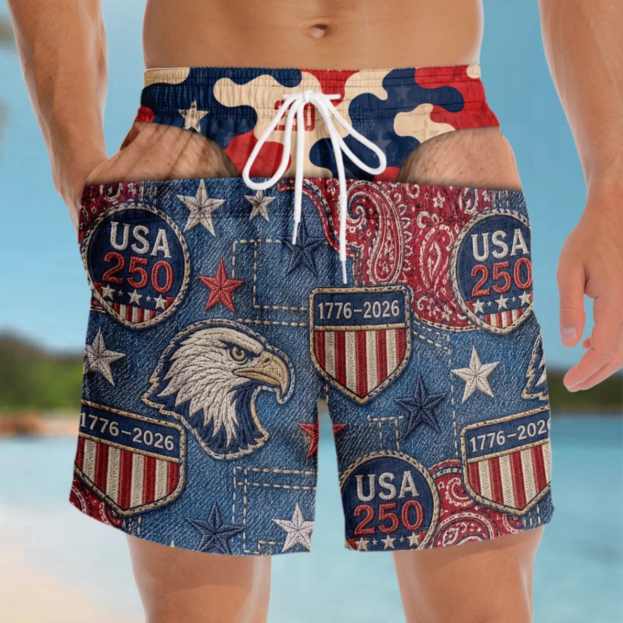Custom Funny Men Swim Trunks - Personalized Birthday Gifts For Husband, Son, Grandson, Brother, Grandpa, Dad, Yourself - Freedom Never Looked So Cheeky