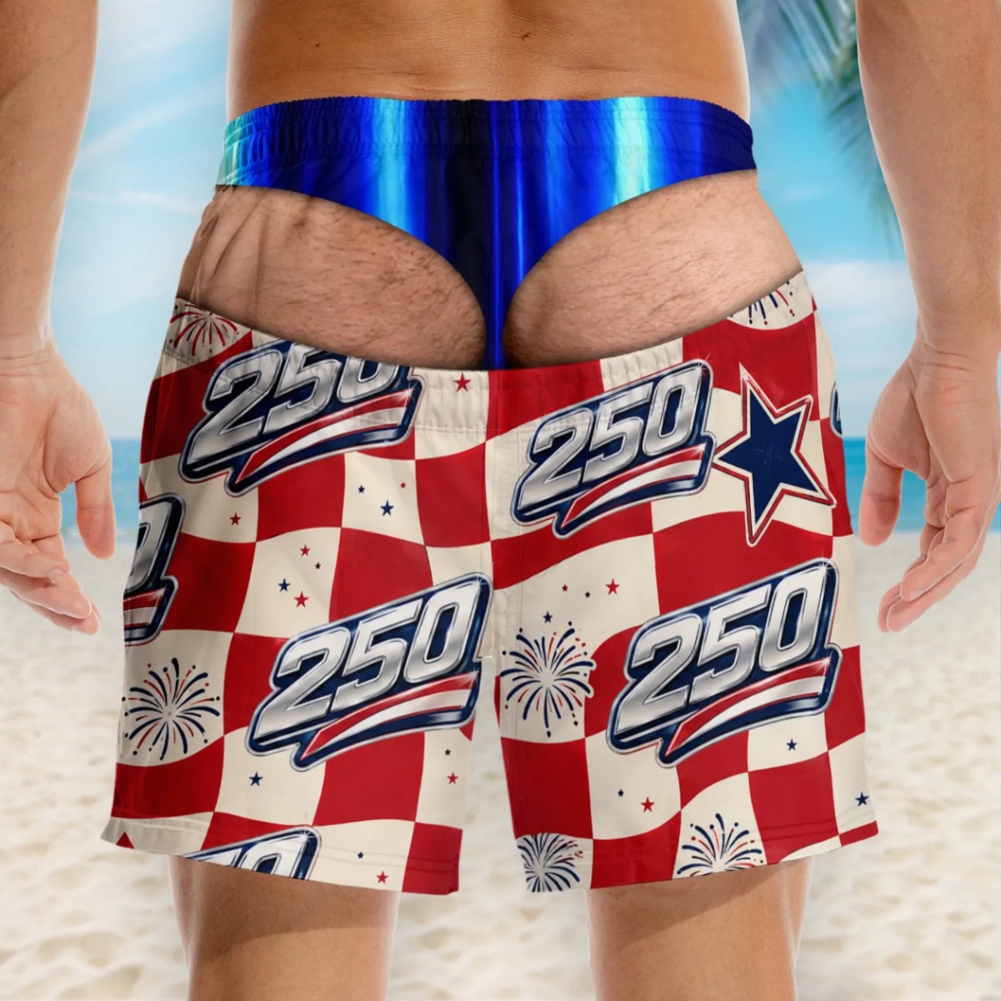 Custom Funny Men Swim Trunks - Personalized Birthday Gifts For Husband, Son, Grandson, Brother, Grandpa, Dad, Yourself - Freedom Never Looked So Cheeky