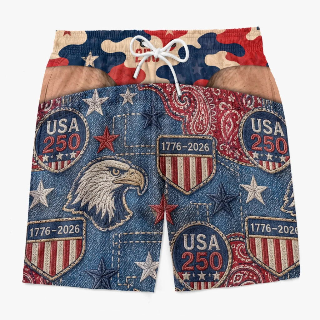 Custom Funny Men Swim Trunks - Personalized Birthday Gifts For Husband, Son, Grandson, Brother, Grandpa, Dad, Yourself - Freedom Never Looked So Cheeky
