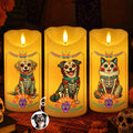 Custom Photo Day Of The Dead LED Candle - Personalized Pet Memorial Sympathy Gifts For Dogs, Cats - In Loving Memory - Mexican Hispanic Style