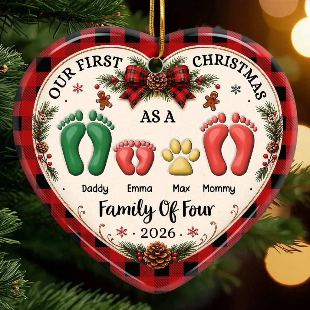 Custom First Christmas Ceramic Ornament - Personalized Christmas Baby Shower, Gender Reveal Gifts For New Moms, New Dads, New Parents - Walking Together In Love