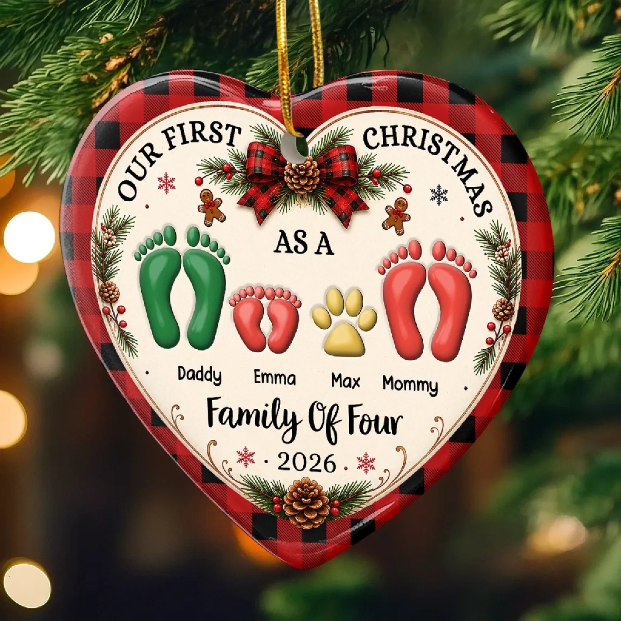 Custom First Christmas Ceramic Ornament - Personalized Christmas Baby Shower, Gender Reveal Gifts For New Moms, New Dads, New Parents - Walking Together In Love