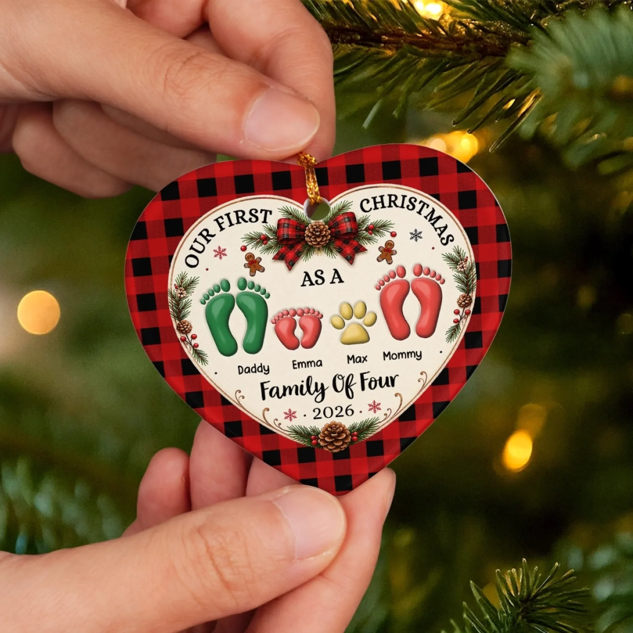 Custom First Christmas Ceramic Ornament - Personalized Christmas Baby Shower, Gender Reveal Gifts For New Moms, New Dads, New Parents - Walking Together In Love