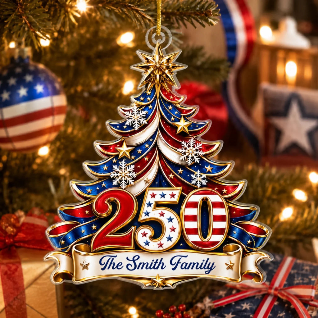 Custom Acrylic Ornament - Personalized America 250th Anniversary Christmas Gifts For Mom, Dad, Brother, Sister - Celebrating Freedom Together