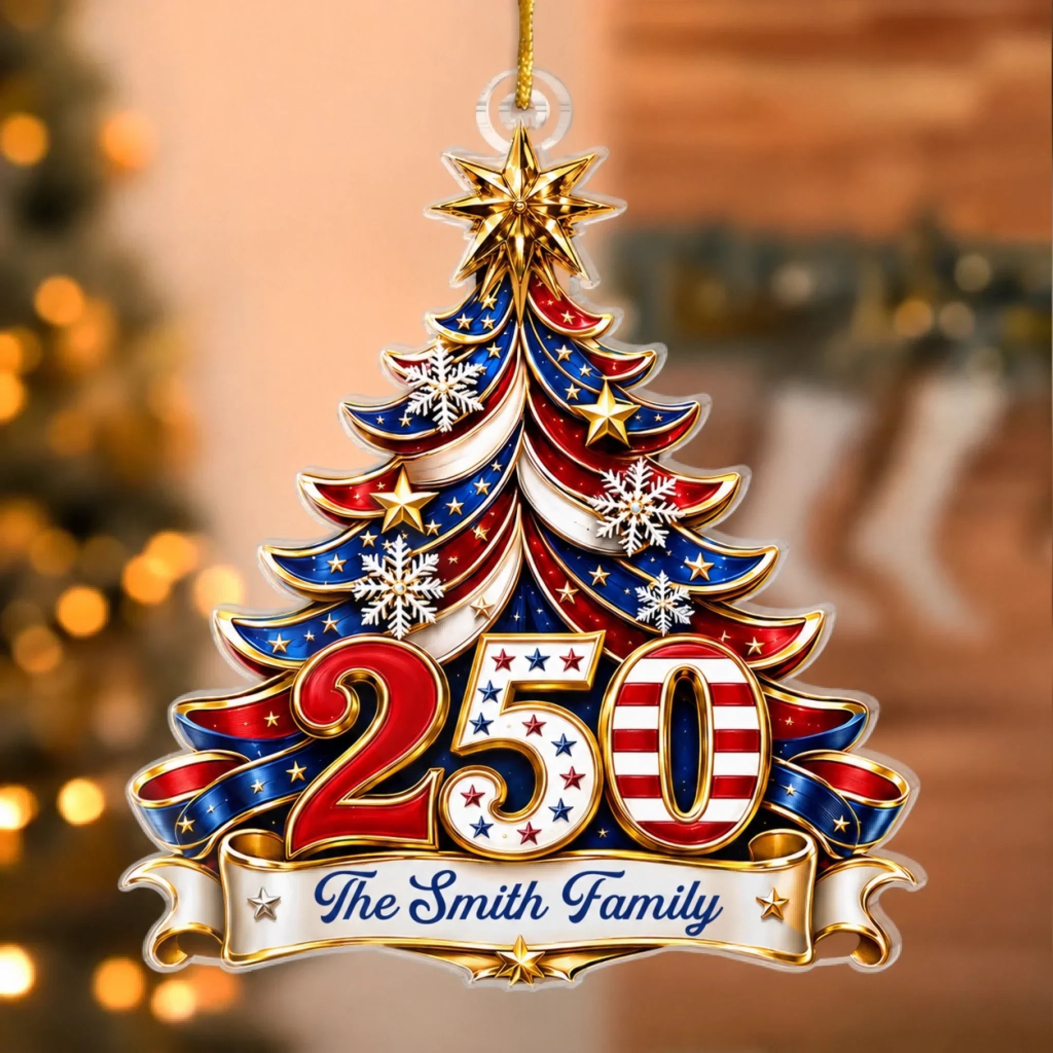 Custom Acrylic Ornament - Personalized America 250th Anniversary Christmas Gifts For Mom, Dad, Brother, Sister - Celebrating Freedom Together