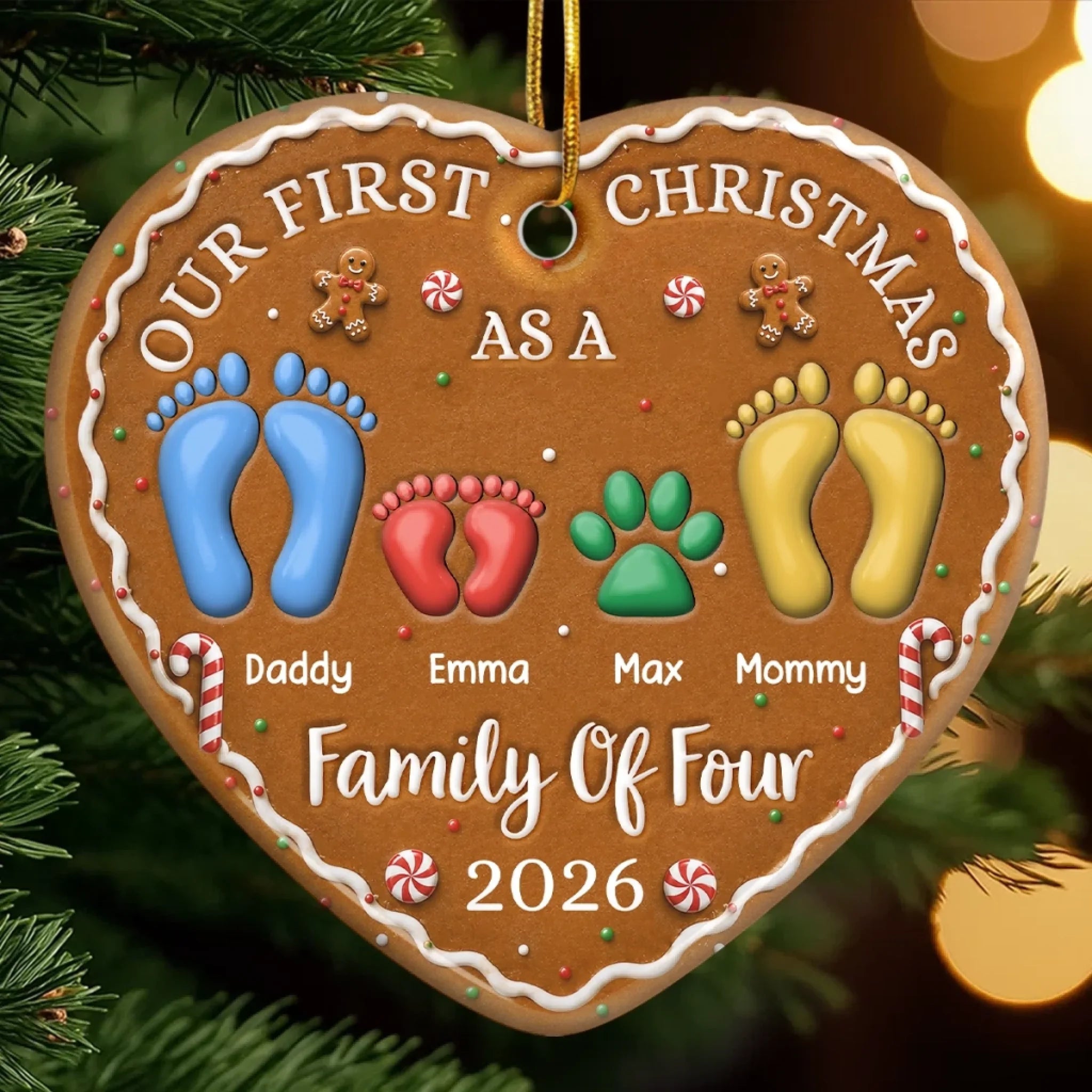 Custom First Christmas Ceramic Ornament - Personalized Christmas Baby Shower, Gender Reveal Gifts For New Moms, New Dads, New Parents - First Steps Into Family Love