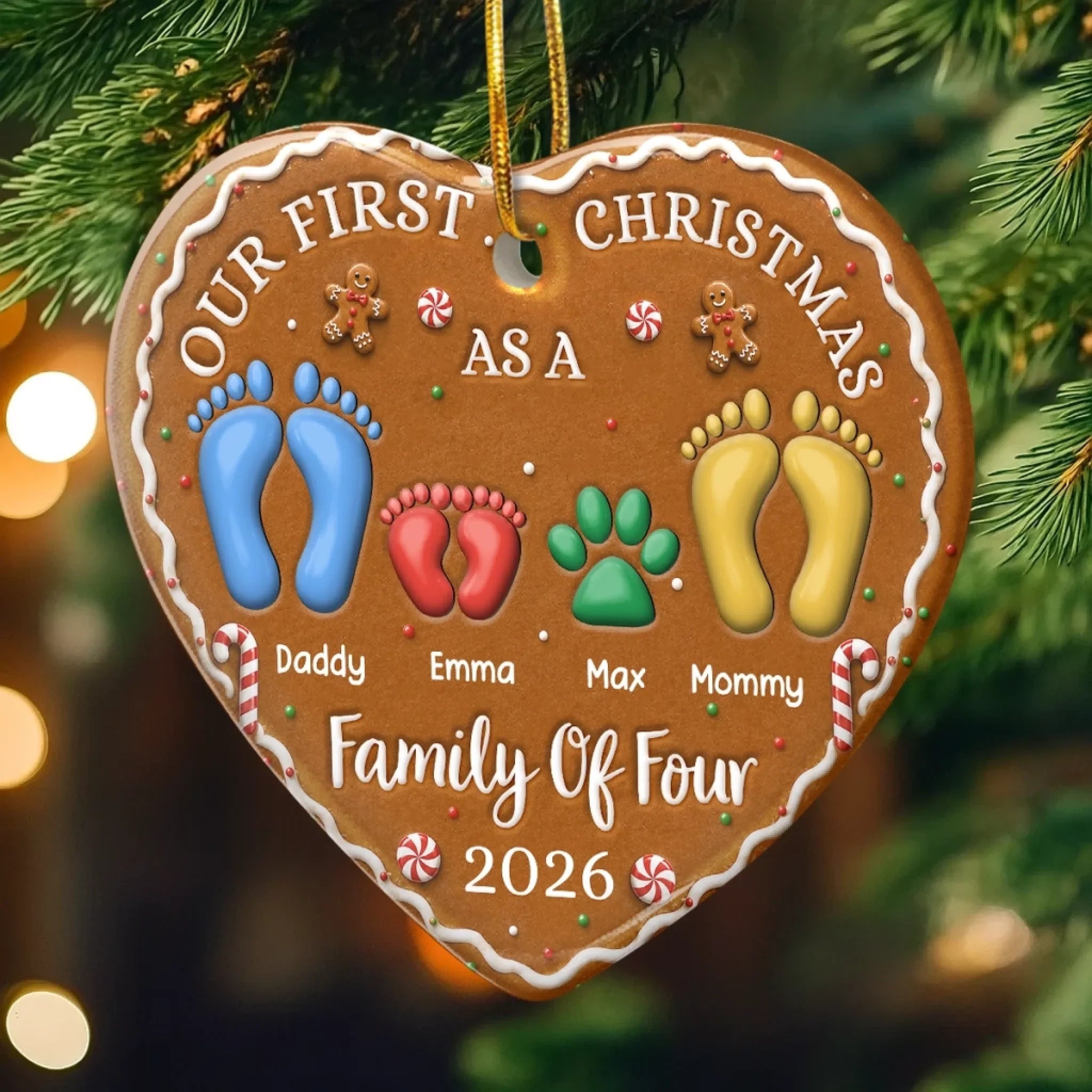 Custom First Christmas Ceramic Ornament - Personalized Christmas Baby Shower, Gender Reveal Gifts For New Moms, New Dads, New Parents - First Steps Into Family Love