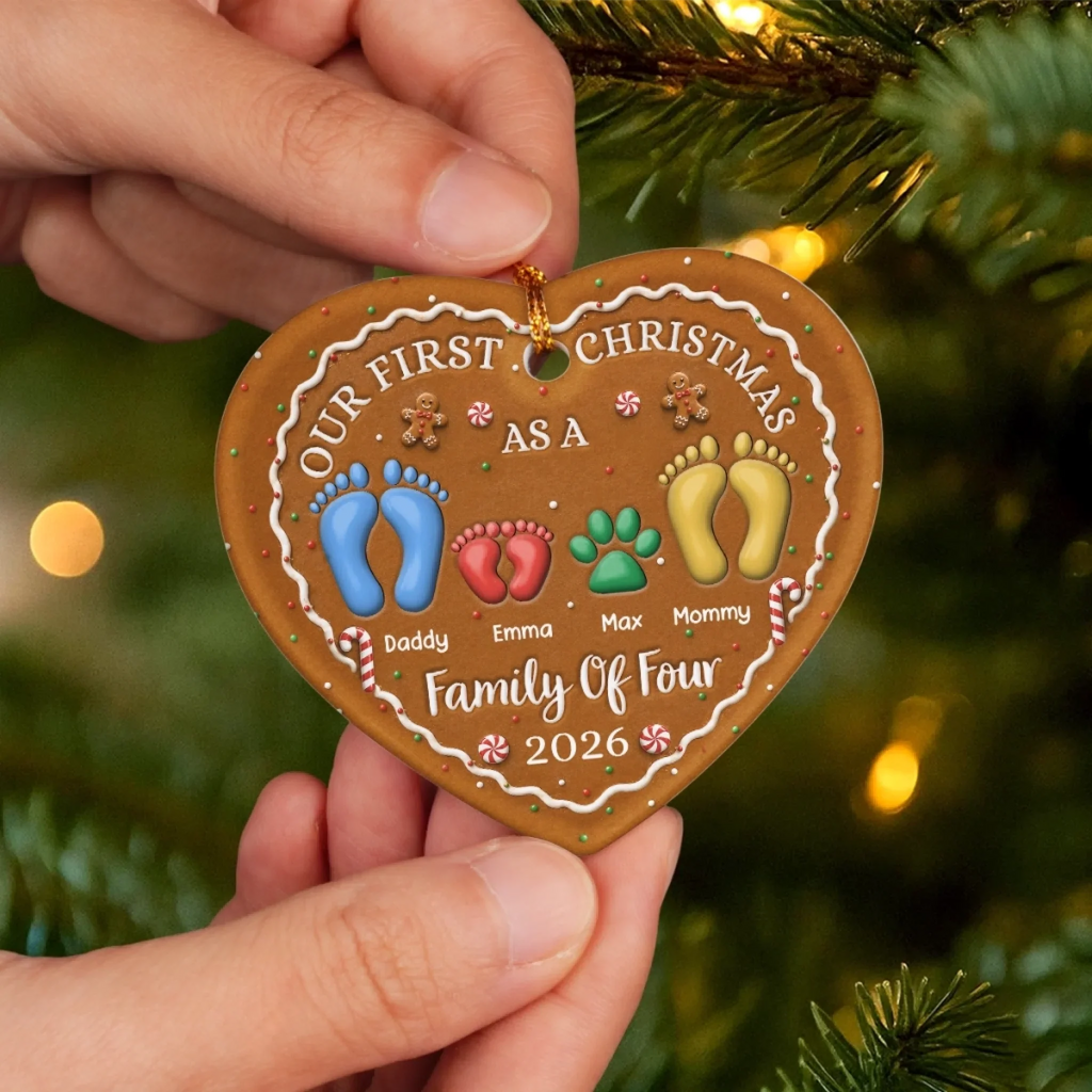 Custom First Christmas Ceramic Ornament - Personalized Christmas Baby Shower, Gender Reveal Gifts For New Moms, New Dads, New Parents - First Steps Into Family Love