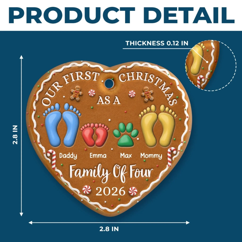 Custom First Christmas Ceramic Ornament - Personalized Christmas Baby Shower, Gender Reveal Gifts For New Moms, New Dads, New Parents - First Steps Into Family Love