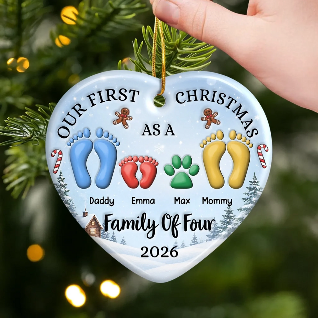 Custom First Christmas Ceramic Ornament - Personalized Christmas Baby Shower, Gender Reveal Gifts For New Moms, New Dads, New Parents - Blessed With Our Little One