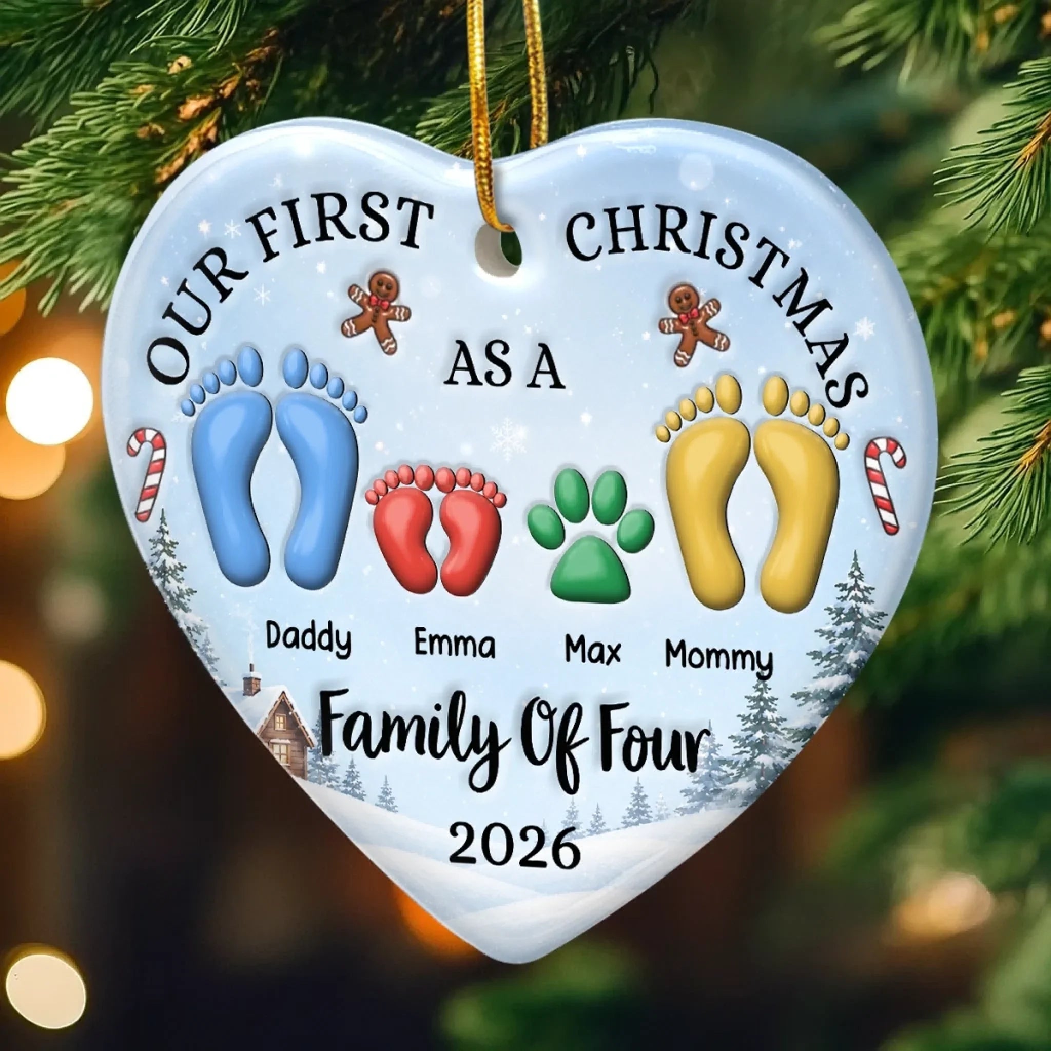 Custom First Christmas Ceramic Ornament - Personalized Christmas Baby Shower, Gender Reveal Gifts For New Moms, New Dads, New Parents - Blessed With Our Little One
